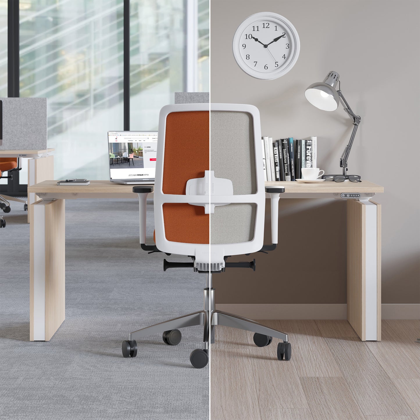 Chaise pivotante de bureau SURF | Mécanisme synchrone, accoudoirs 3D, orange / jaune-orange