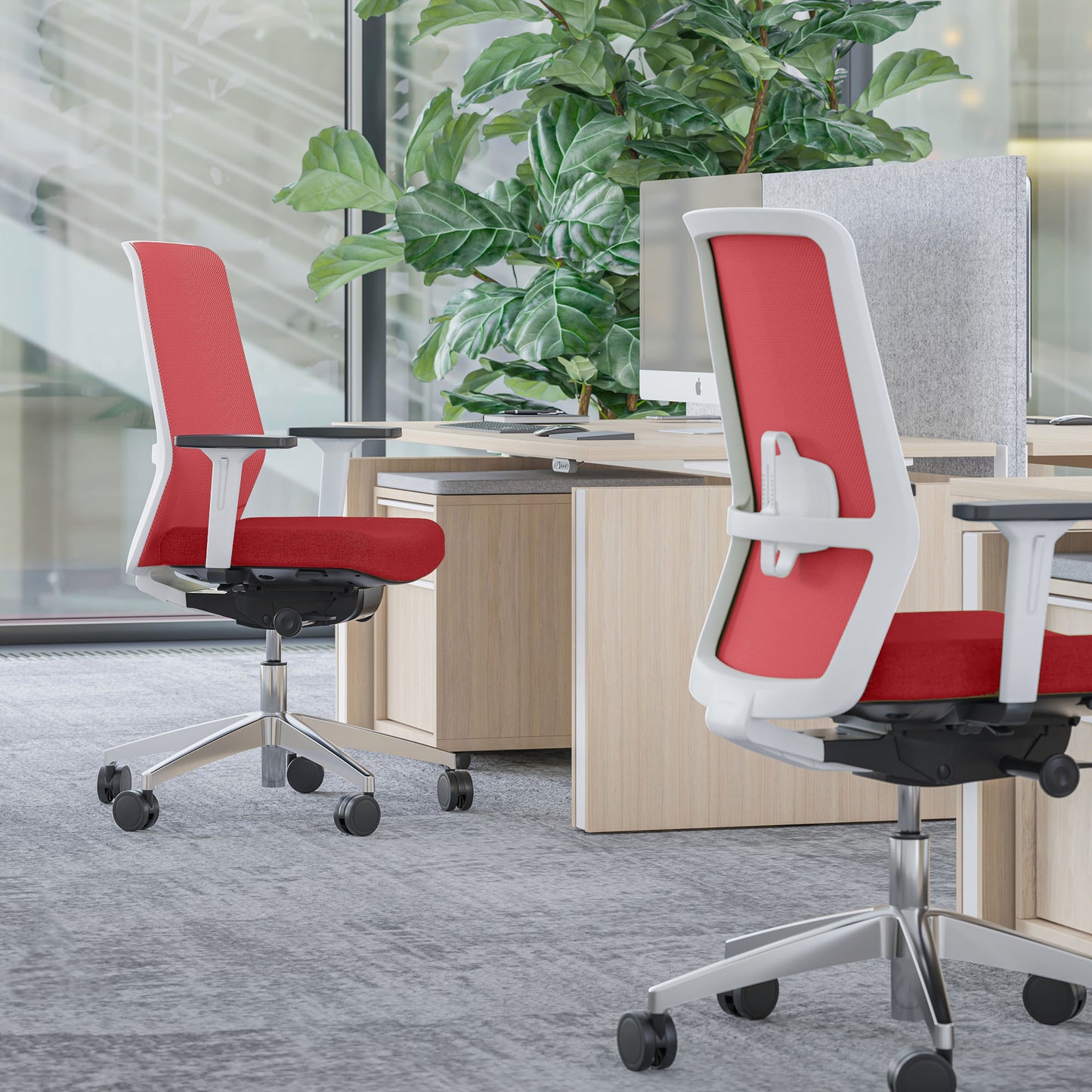 SURF office swivel chair | Synchronous mechanism, 3D armrests, red / fire red