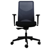 Chaise pivotante de bureau WIND | Dossier résille gris-bleu, assise noire