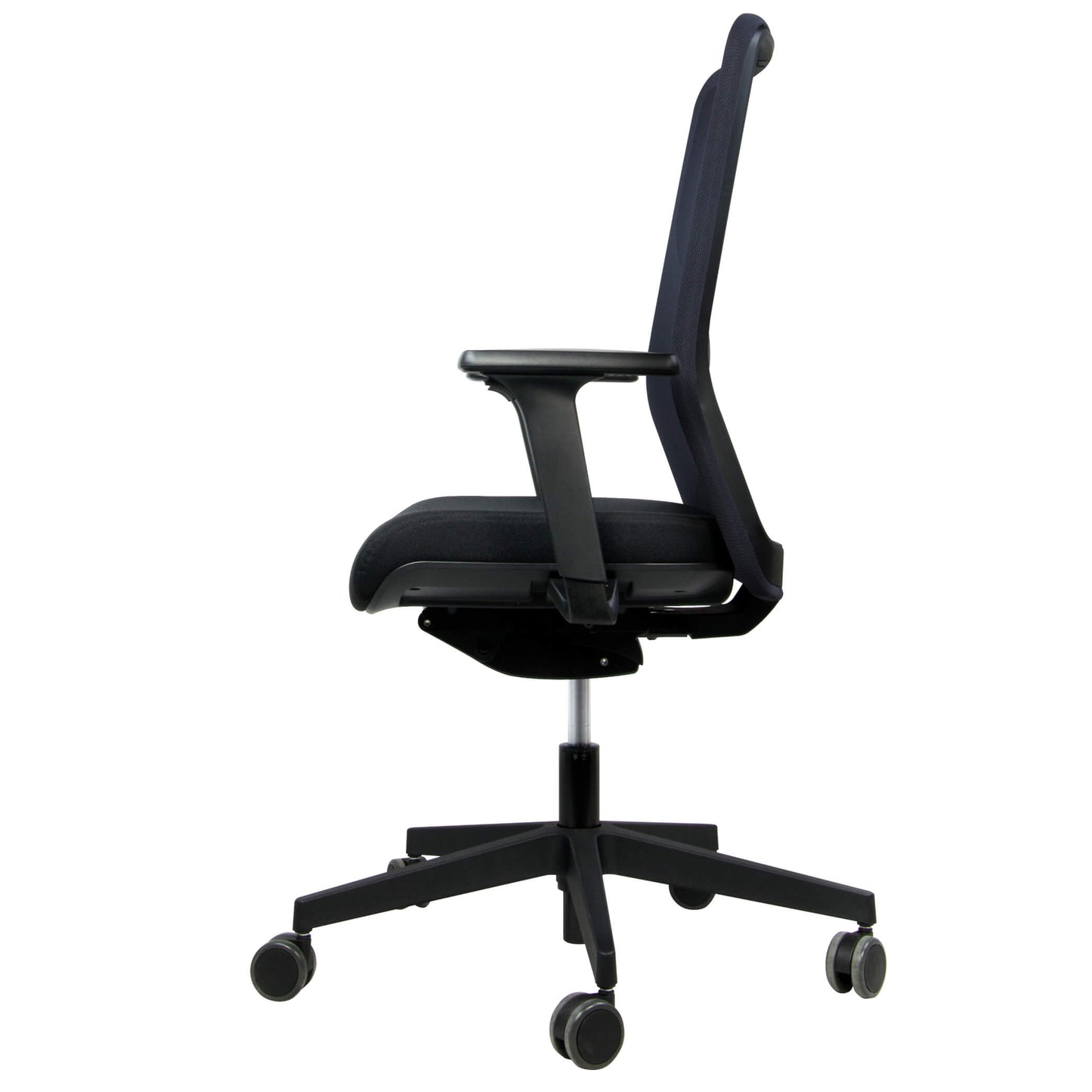 Chaise pivotante de bureau WIND | Dossier résille gris-bleu, assise noire