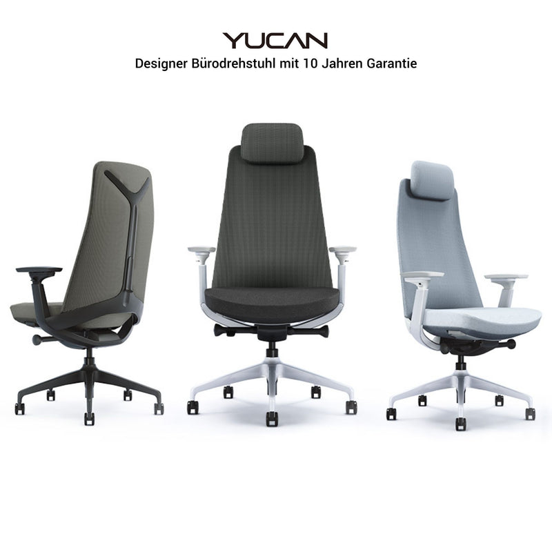 YUCAN Bürodrehstuhl | 4D-Armlehnen, Synchronmechanik, optionale Kopfstütze, Silbergrau - 10 Main Image