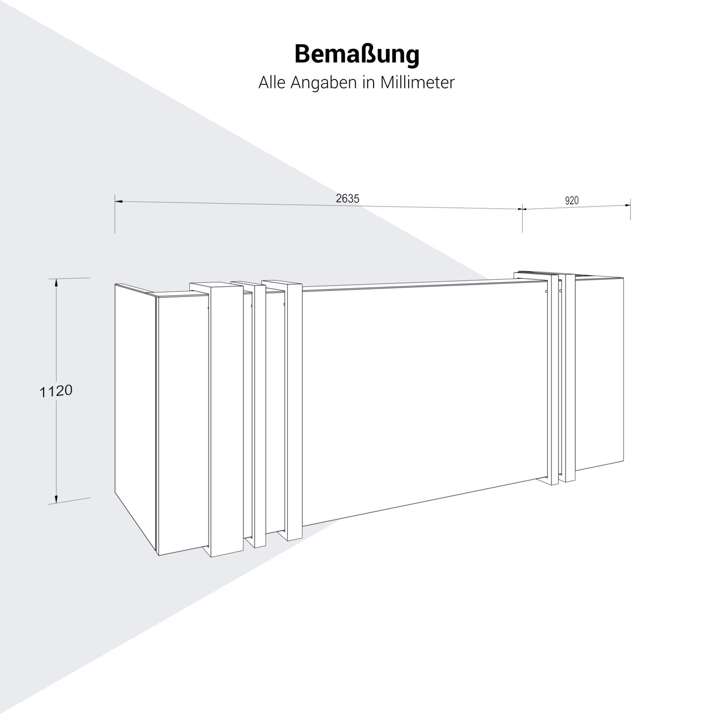 CAMEO Empfangstheke | 2635 x 1120 mm, integrierte Kabeldurchlässe, optional LED-Beleuchtung