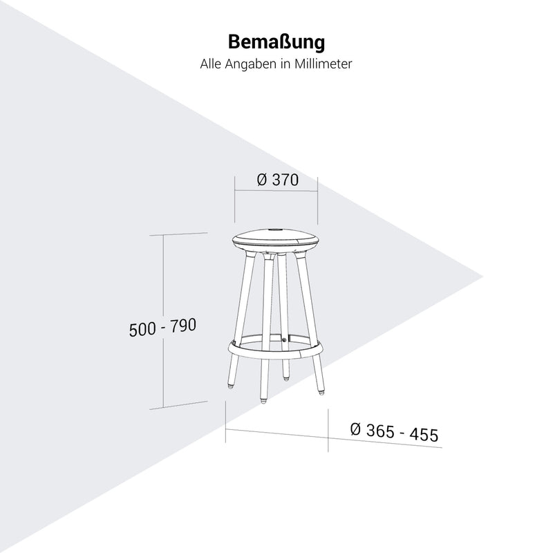 CANNIE Sitzhocker | Sitzhöhe 500 – 790 mm, Massivholz-Gestell - 35 Main Image