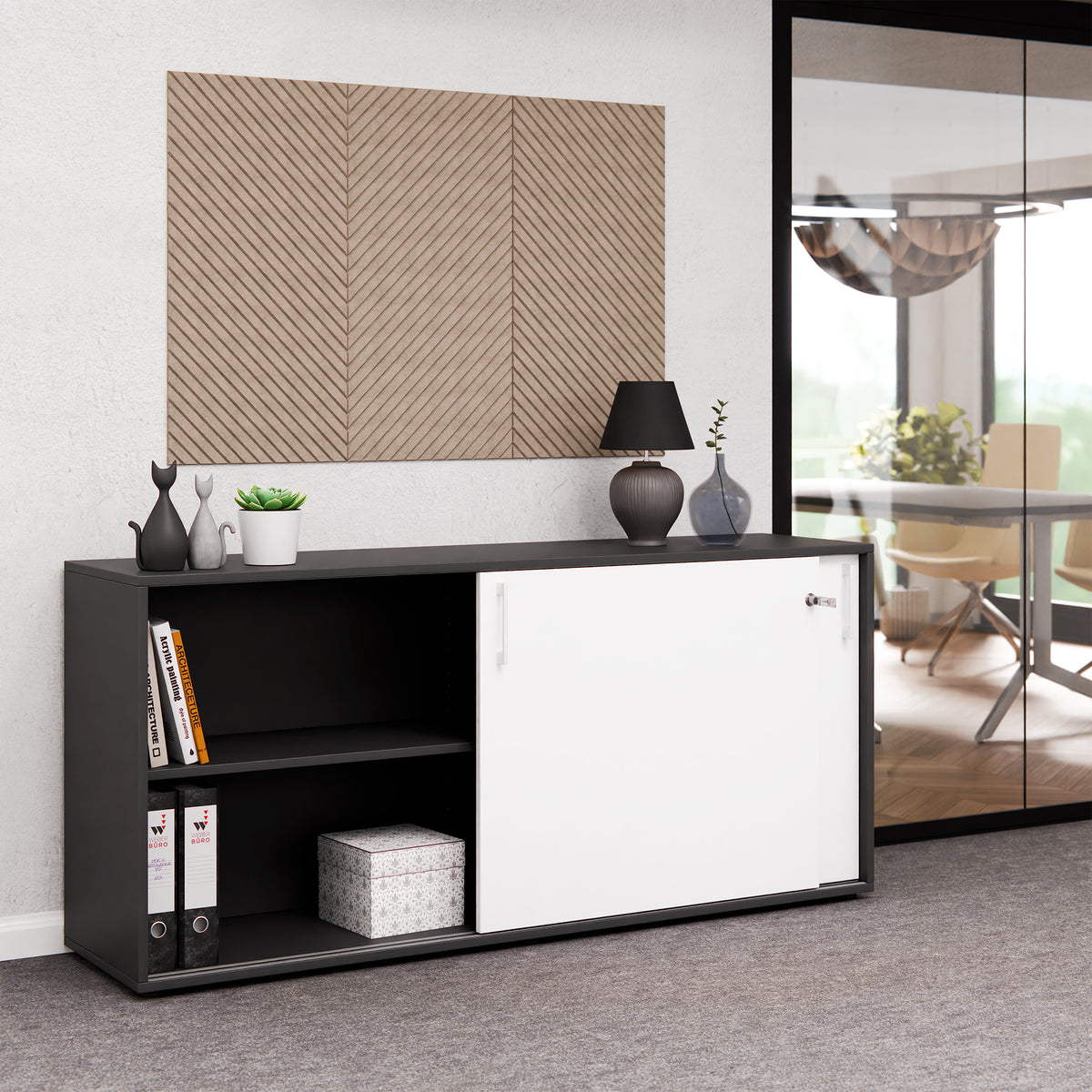 Armoire à portes coulissantes CHOICE | 2 OH, 1600 x 740 mm, anthracite / blanc - 2 Lightbox Main Image