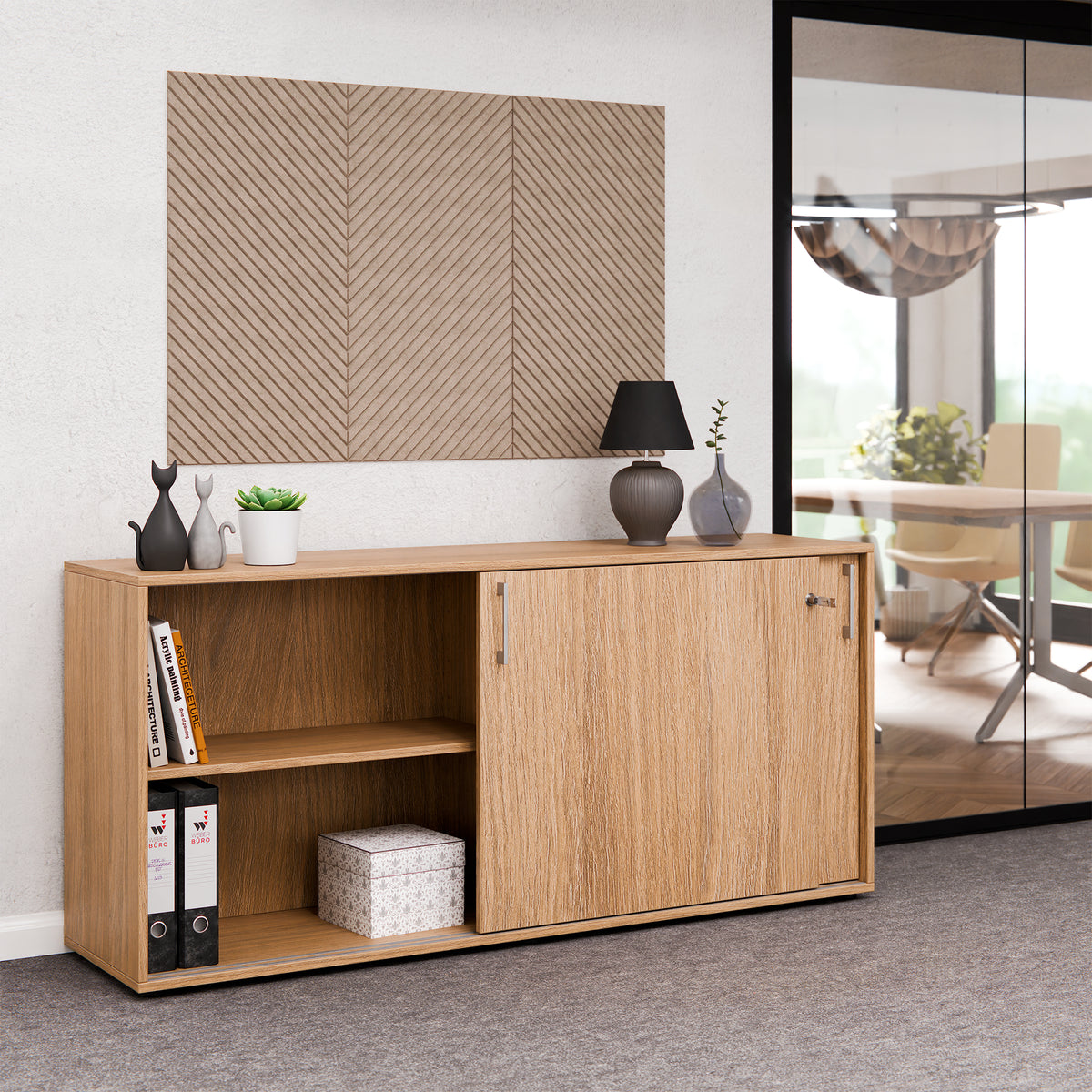 CHOICE Schiebetürenschrank | 2 OH, 1600 x 740 mm, Bernsteineiche - 2 Lightbox Main Image