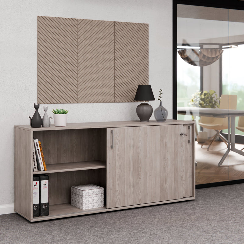 Armadio con ante scorrevoli CHOICE | 2 ripiani superiori, 1600 x 740 mm, rovere nordico grigio - 2 Main Image