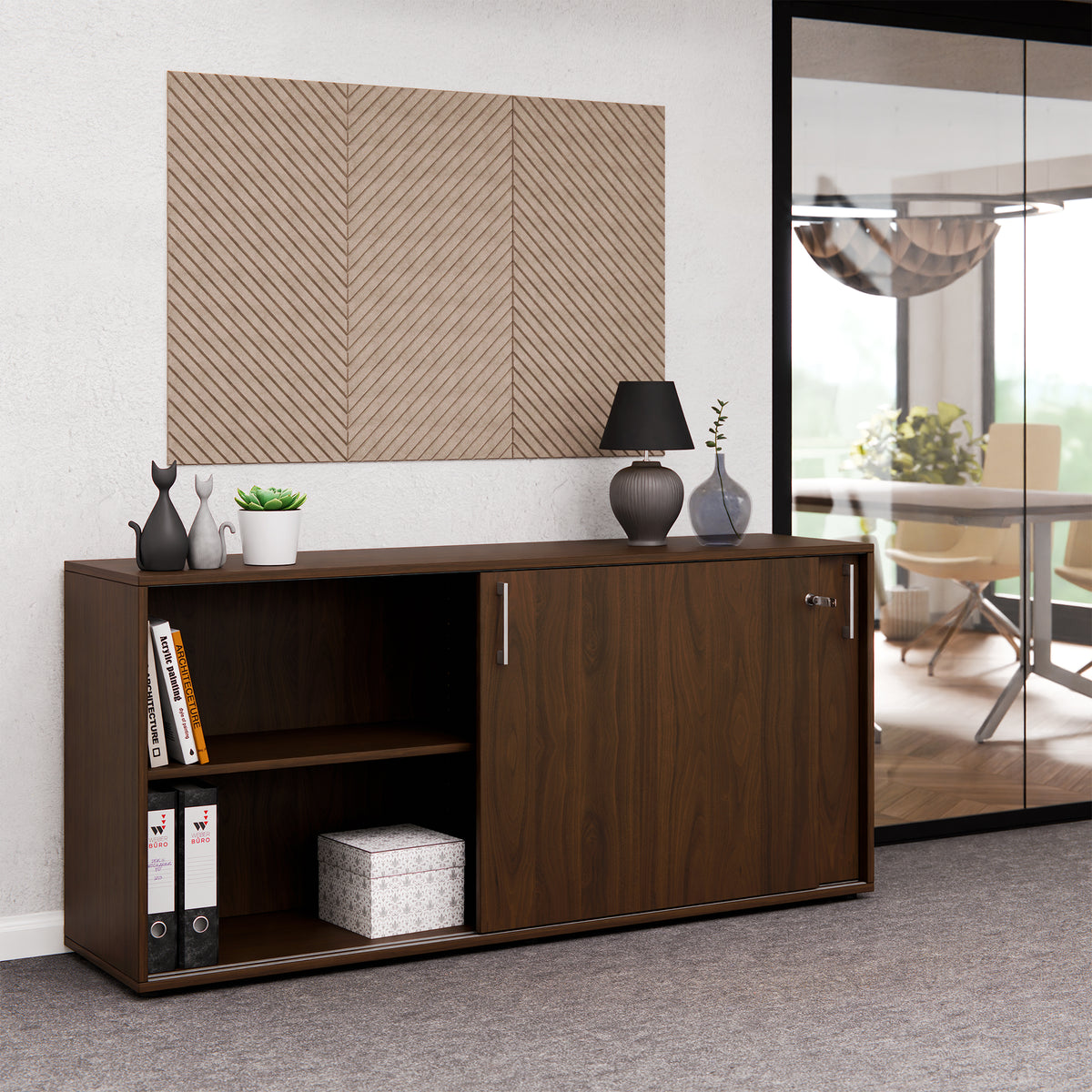 CHOICE sliding door wardrobe | 2 OH, 1600 x 740 mm, walnut - 2 Lightbox Main Image