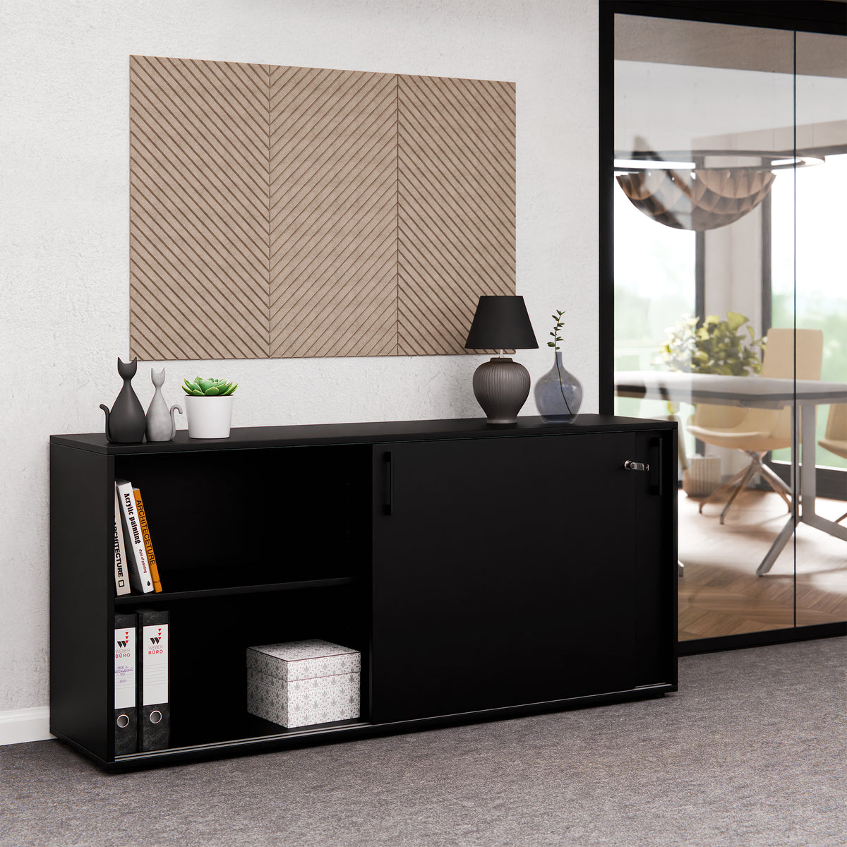 CHOICE sliding door wardrobe | 2 shelves, 1600 x 740 mm, black - 2 Lightbox Main Image