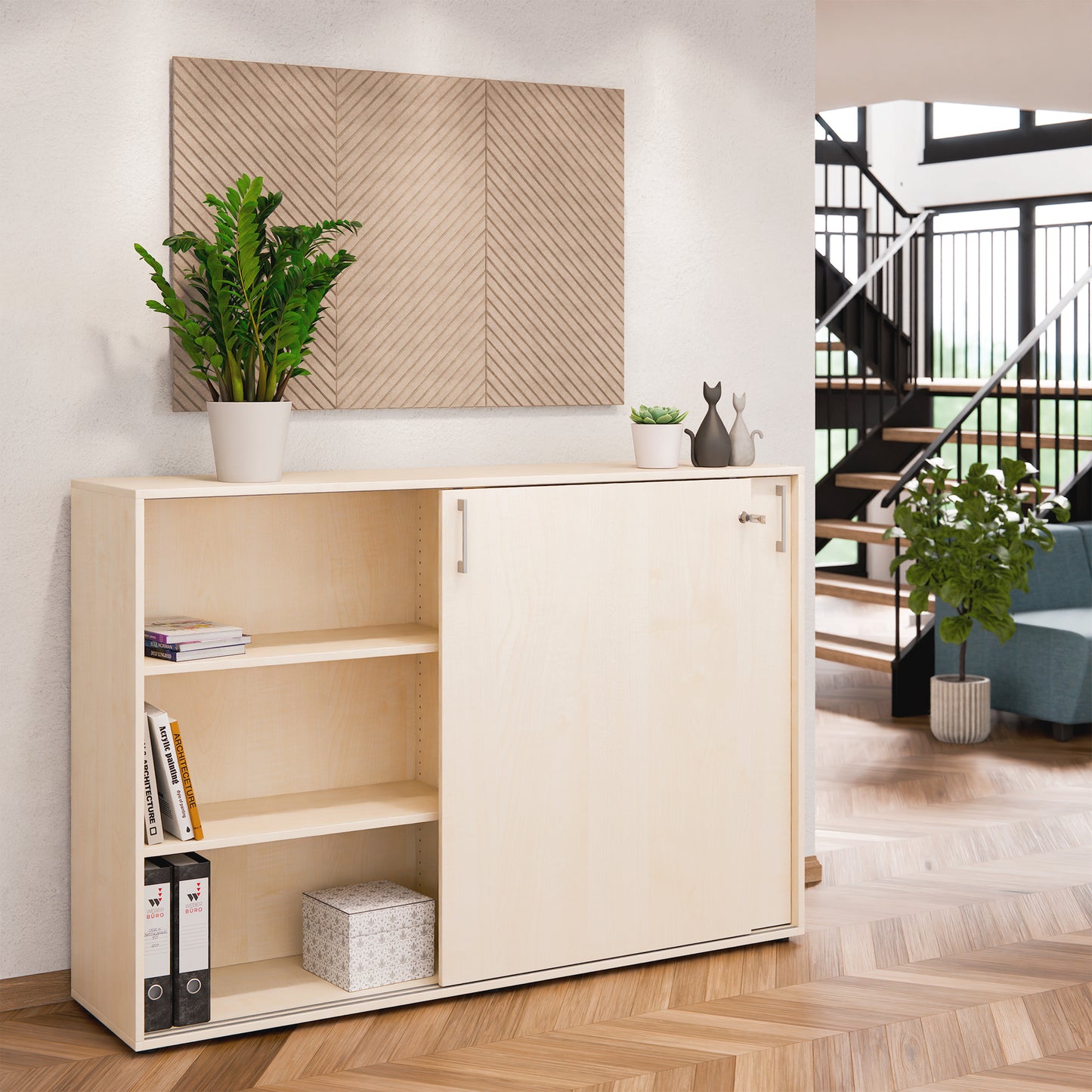 Armoire à portes coulissantes CHOICE | 3 étagères, 1600 x 1095 mm, érable