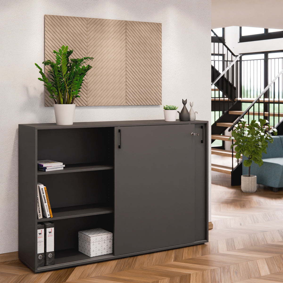 CHOICE sliding door wardrobe | 3 OH, 1600 x 1095 mm, anthracite - 2 Lightbox Main Image