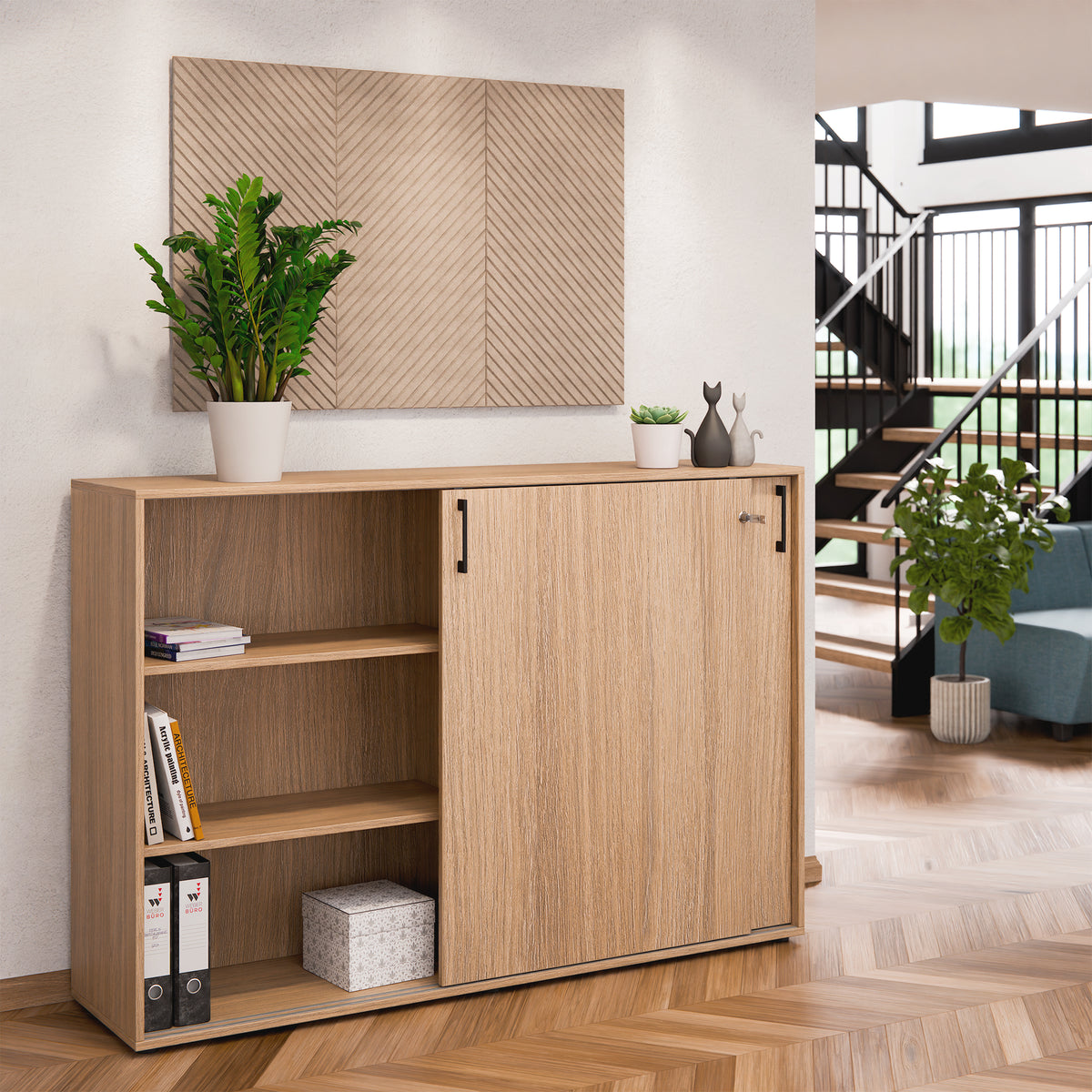 Armadio con ante scorrevoli CHOICE | 3 ripiani, 1600 x 1095 mm, rovere ambra - 2 Lightbox Main Image