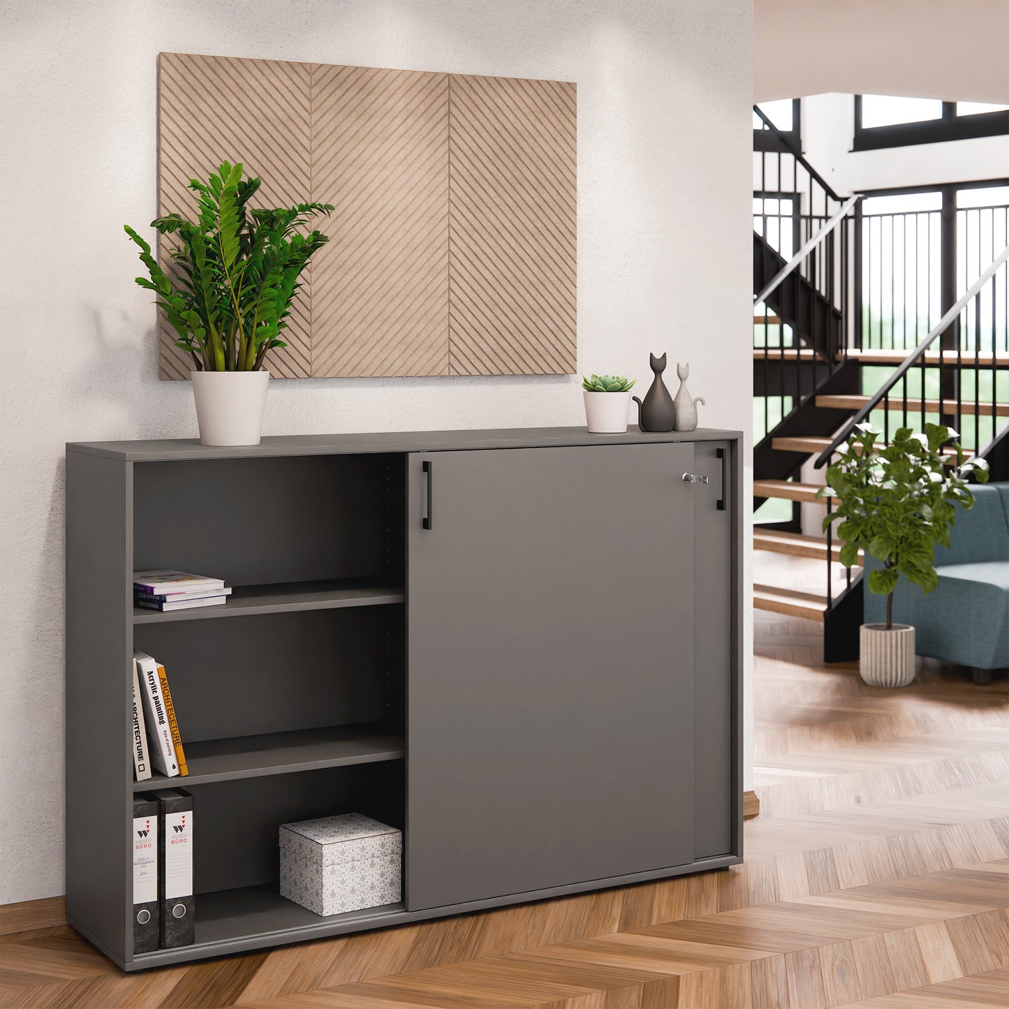 Armoire à portes coulissantes CHOICE | 3 OH, 1600 x 1095 mm, gris cubanite