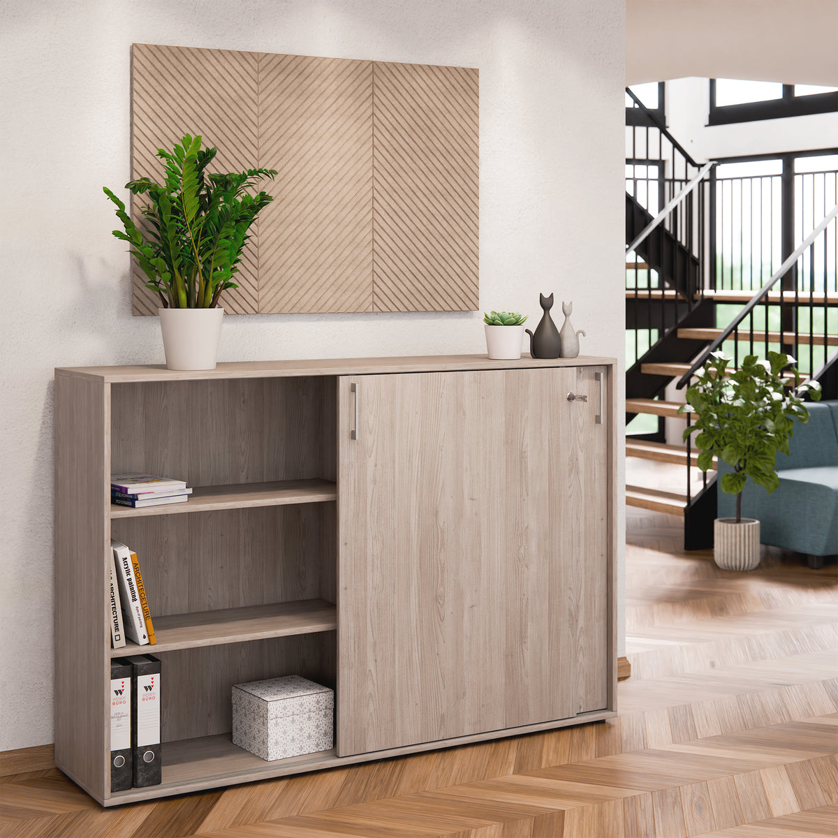 Armadio con ante scorrevoli CHOICE | 3 ripiani, 1600 x 1095 mm, rovere nordico grigio - 2 Lightbox Main Image
