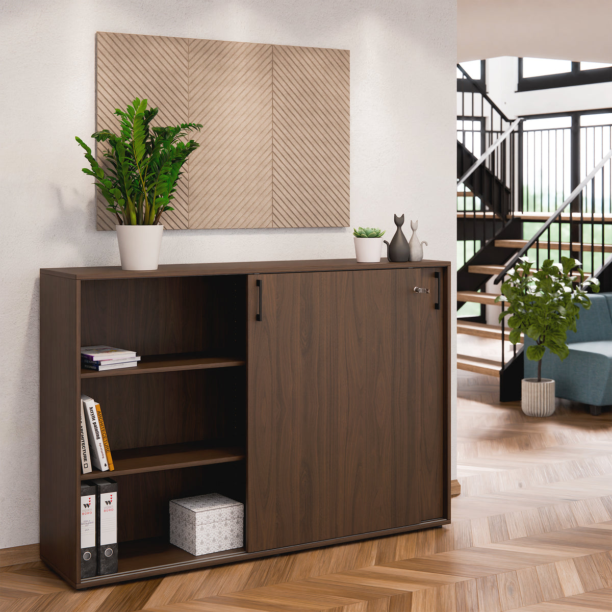 CHOICE sliding door wardrobe | 3 OH, 1600 x 1095 mm, walnut - 2 Lightbox Main Image