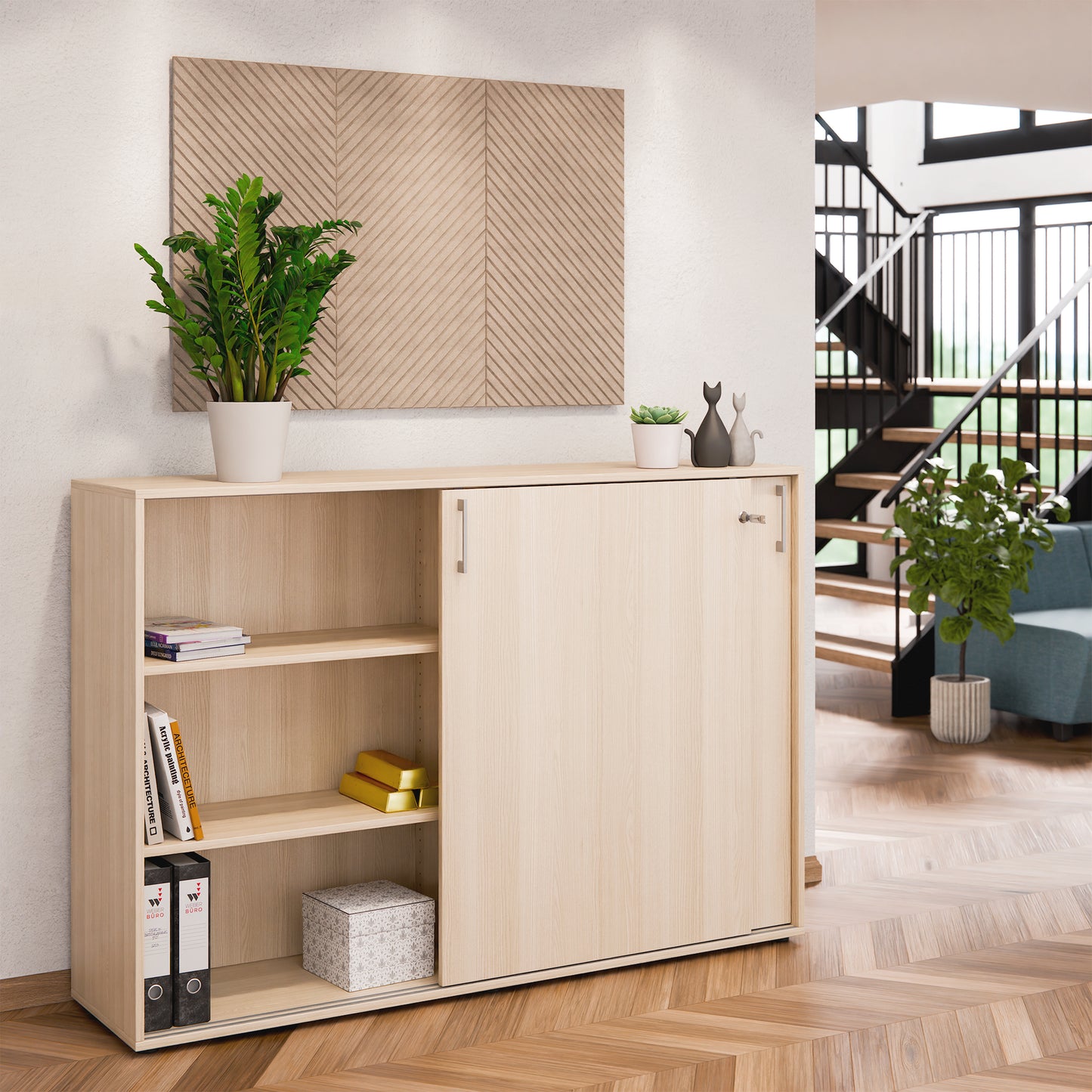 Armoire à portes coulissantes CHOICE | 3 OH, 1600 x 1095 mm, frêne sable