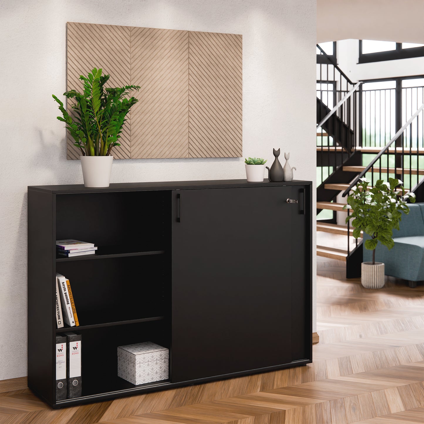 Armoire à portes coulissantes CHOICE | 3 OH, 1600 x 1095 mm, noir