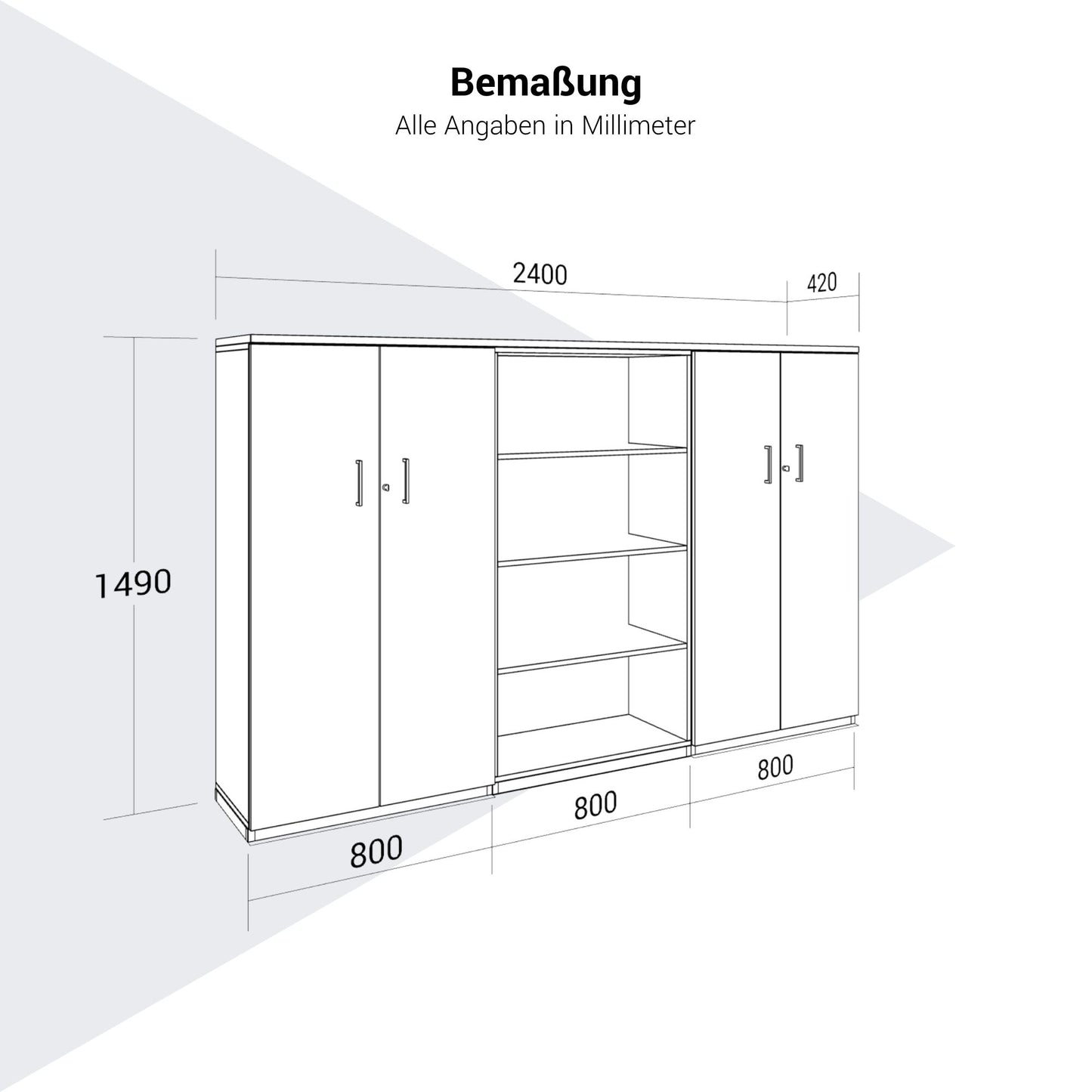 CHOICE Schrankwand | 4OH, 2400 x 1490 mm, Nordeiche grau