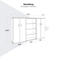 CHOICE Schrankwand | 4OH, 2400 x 1490 mm, Nordeiche grau