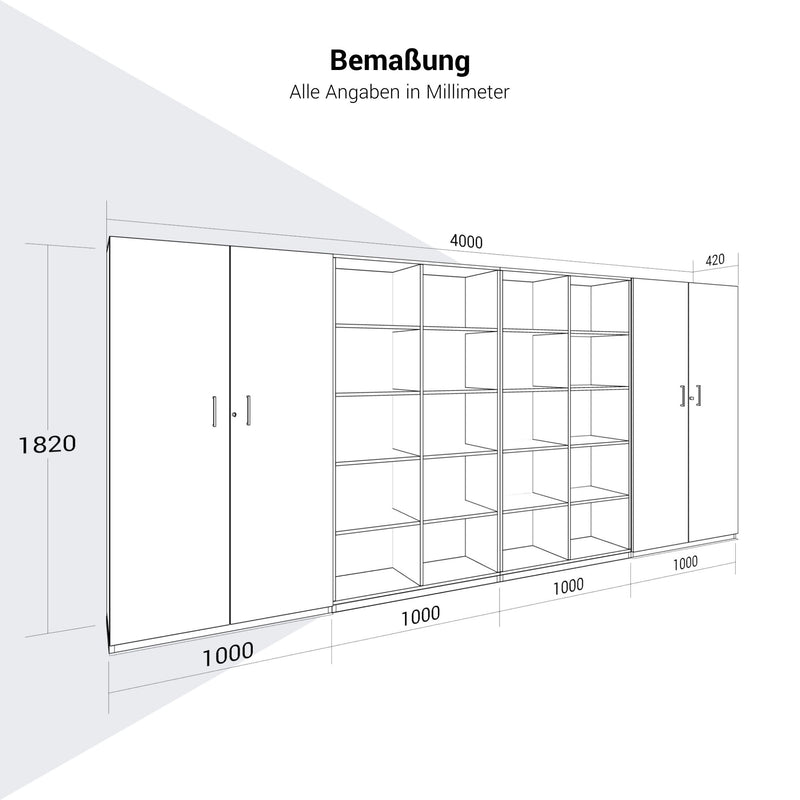 CHOICE Armoire murale | 5OH, 4000 x 1820 mm, chêne nordique gris  - 10 Main Image