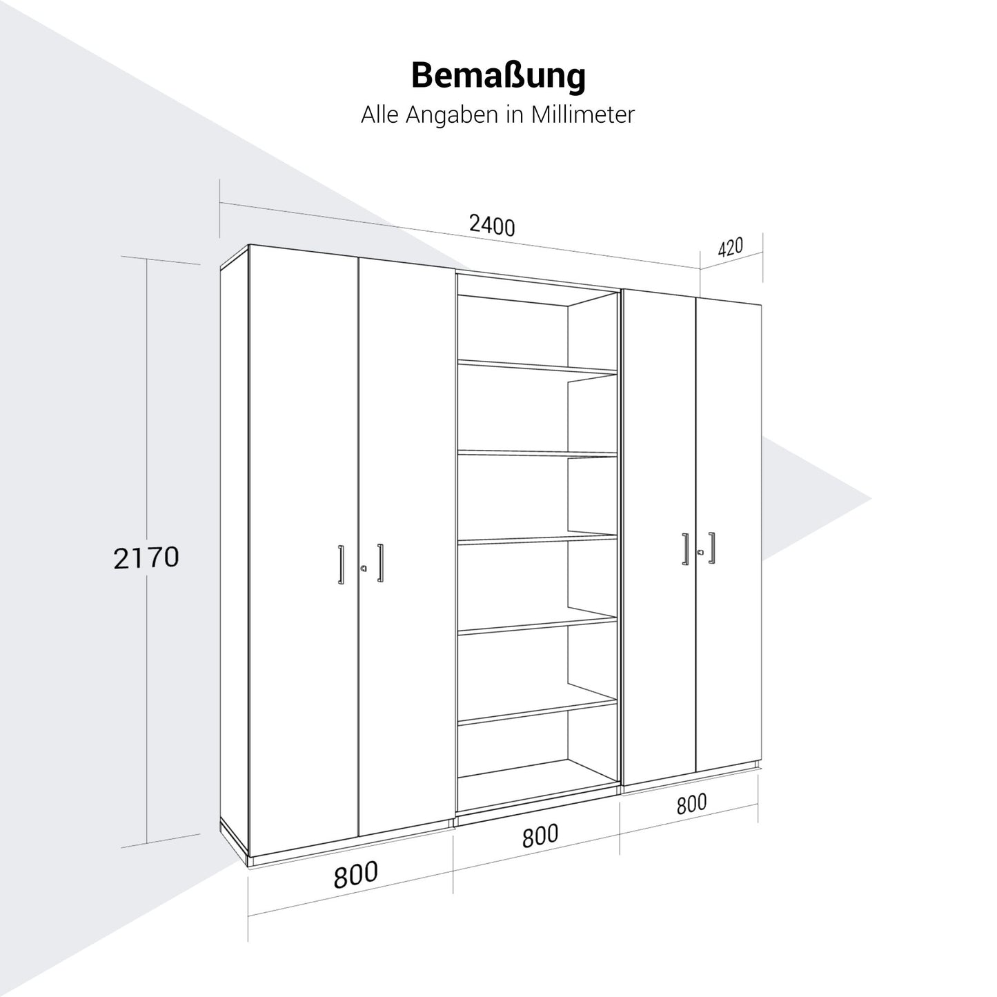 CHOICE Schrankwand | 6OH, 2400 x 2170 mm, Nordeiche grau