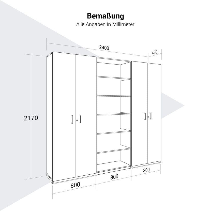 CHOICE Schrankwand | 6OH, 2400 x 2170 mm, Nordeiche grau
