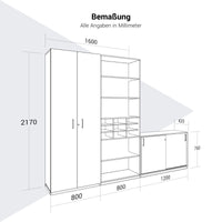 CHOICE Schrankwand | 6OH, 2800 x 2170 mm, Bernsteineiche