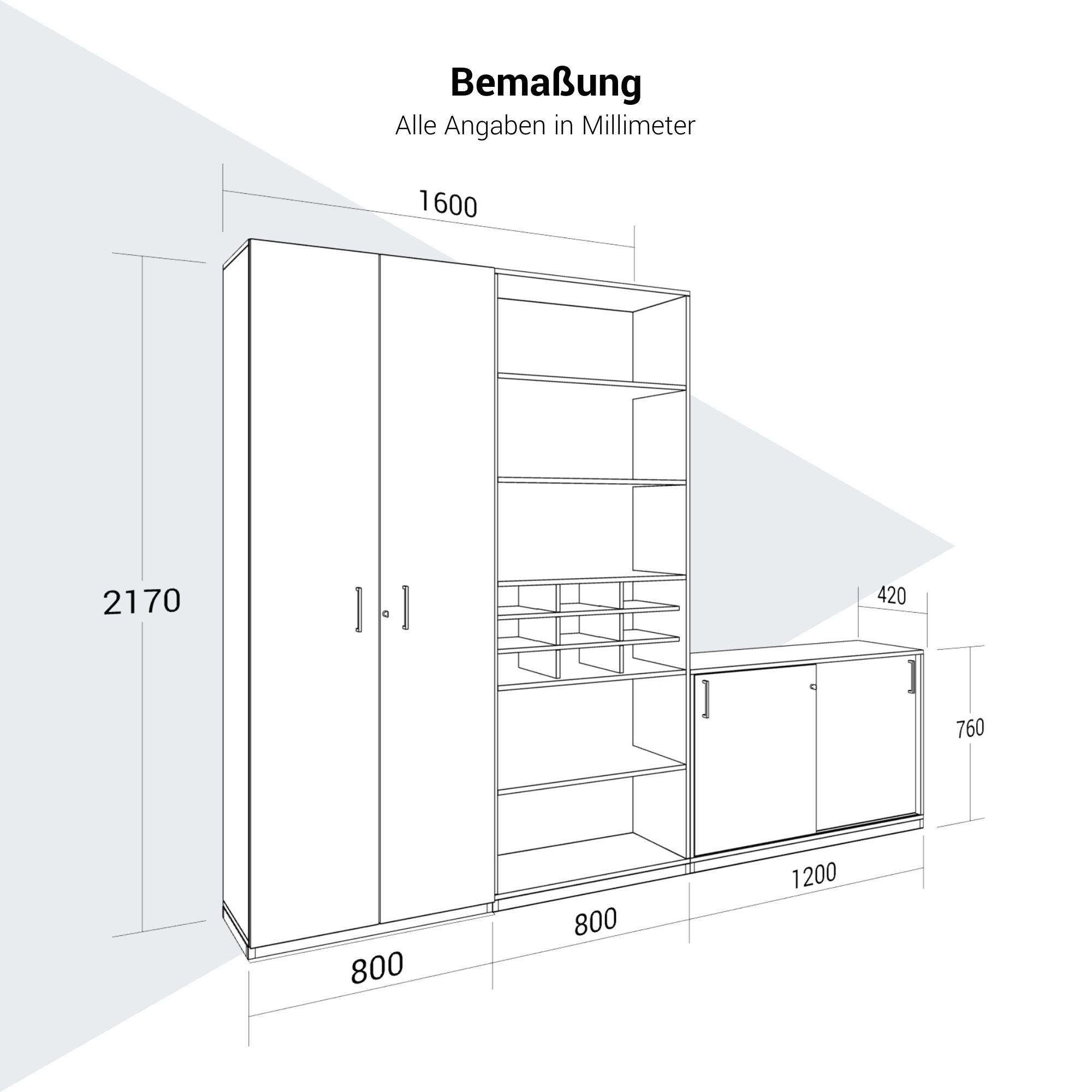 CHOICE Schrankwand | 6OH, 2800 x 2170 mm, Bernsteineiche