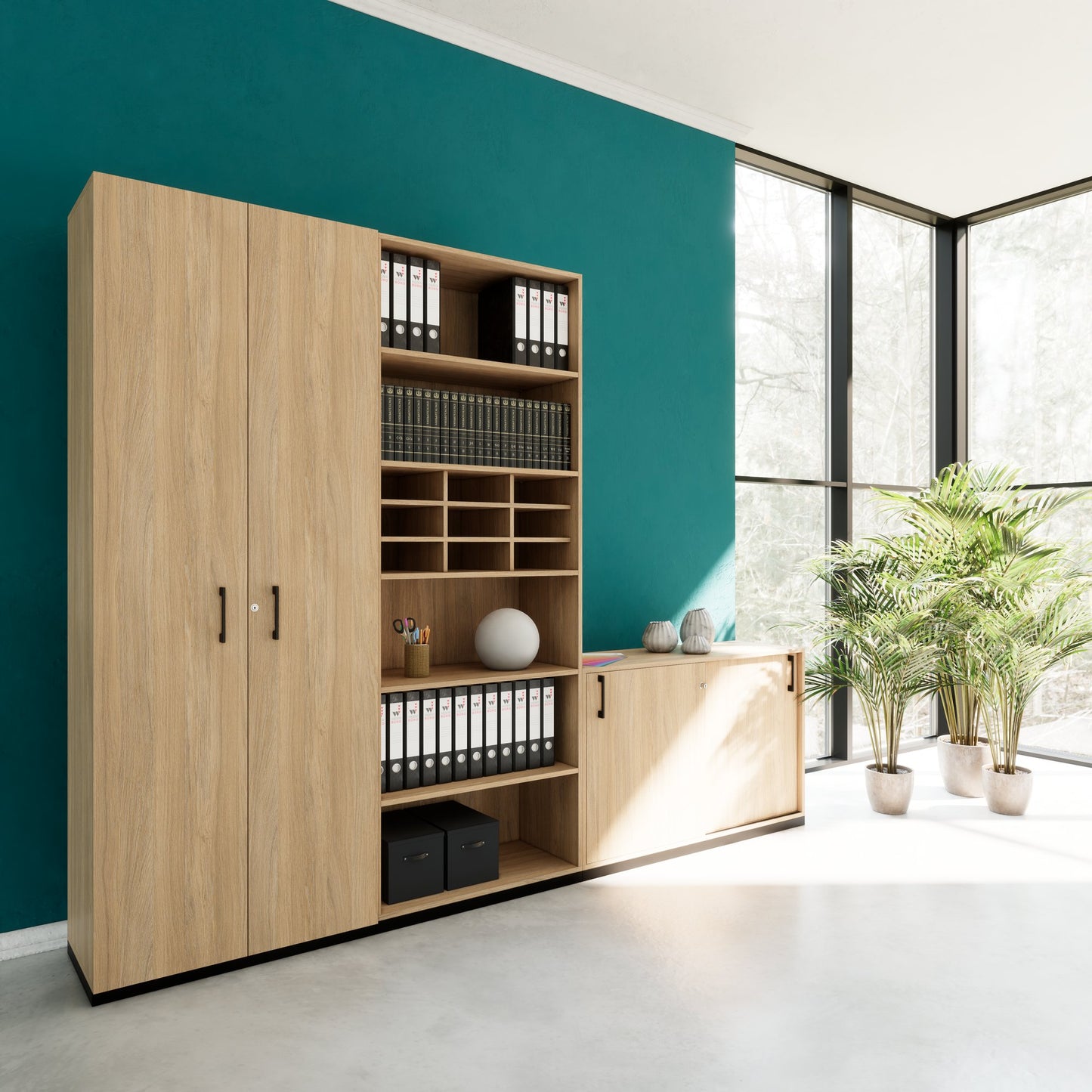 CHOICE Schrankwand | 6OH, 2800 x 2170 mm, Bernsteineiche