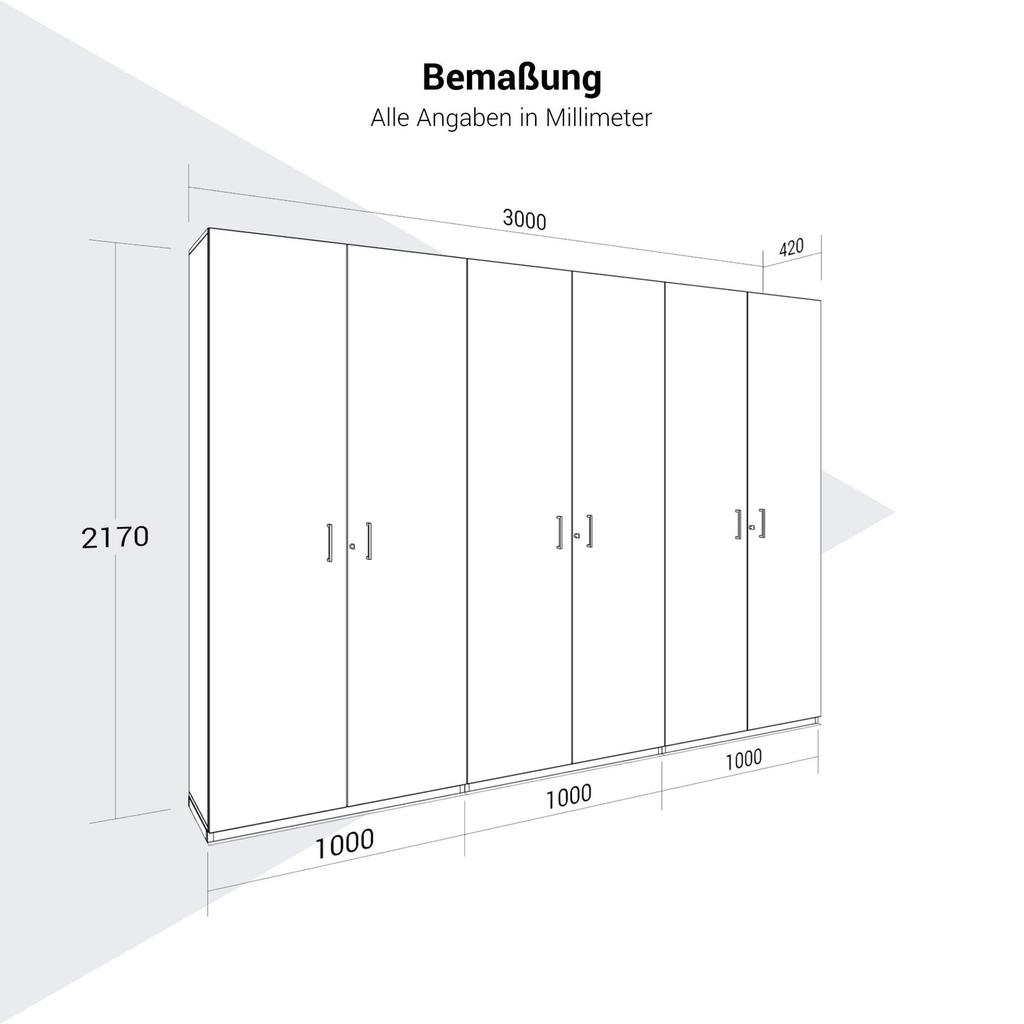 CHOICE Schrankwand | 6OH, 3000 x 2170 mm, Nordeiche grau