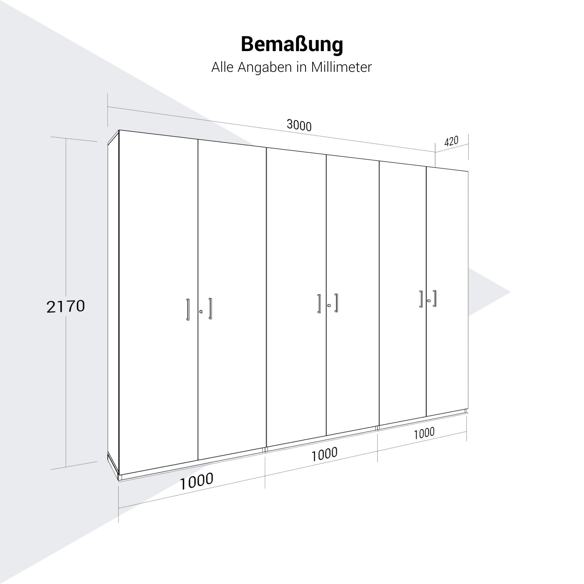 CHOICE Schrankwand | 6OH, 3000 x 2170 mm, Nordeiche grau