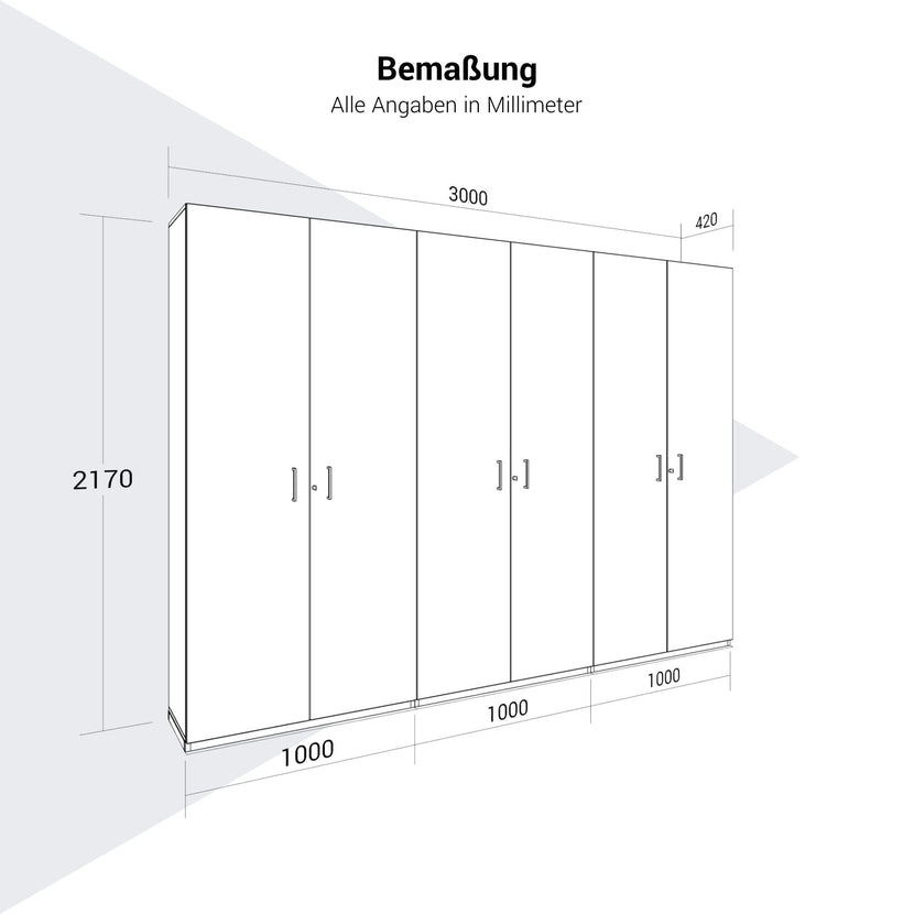 CHOICE Schrankwand | 6OH, 3000 x 2170 mm, Nordeiche grau
