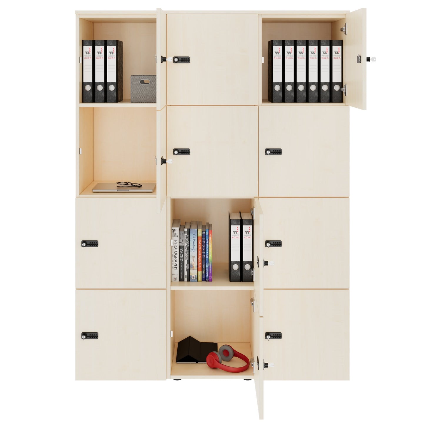 Armadietto CHOICE | 1353 x 1836 mm, 12 scomparti, acero