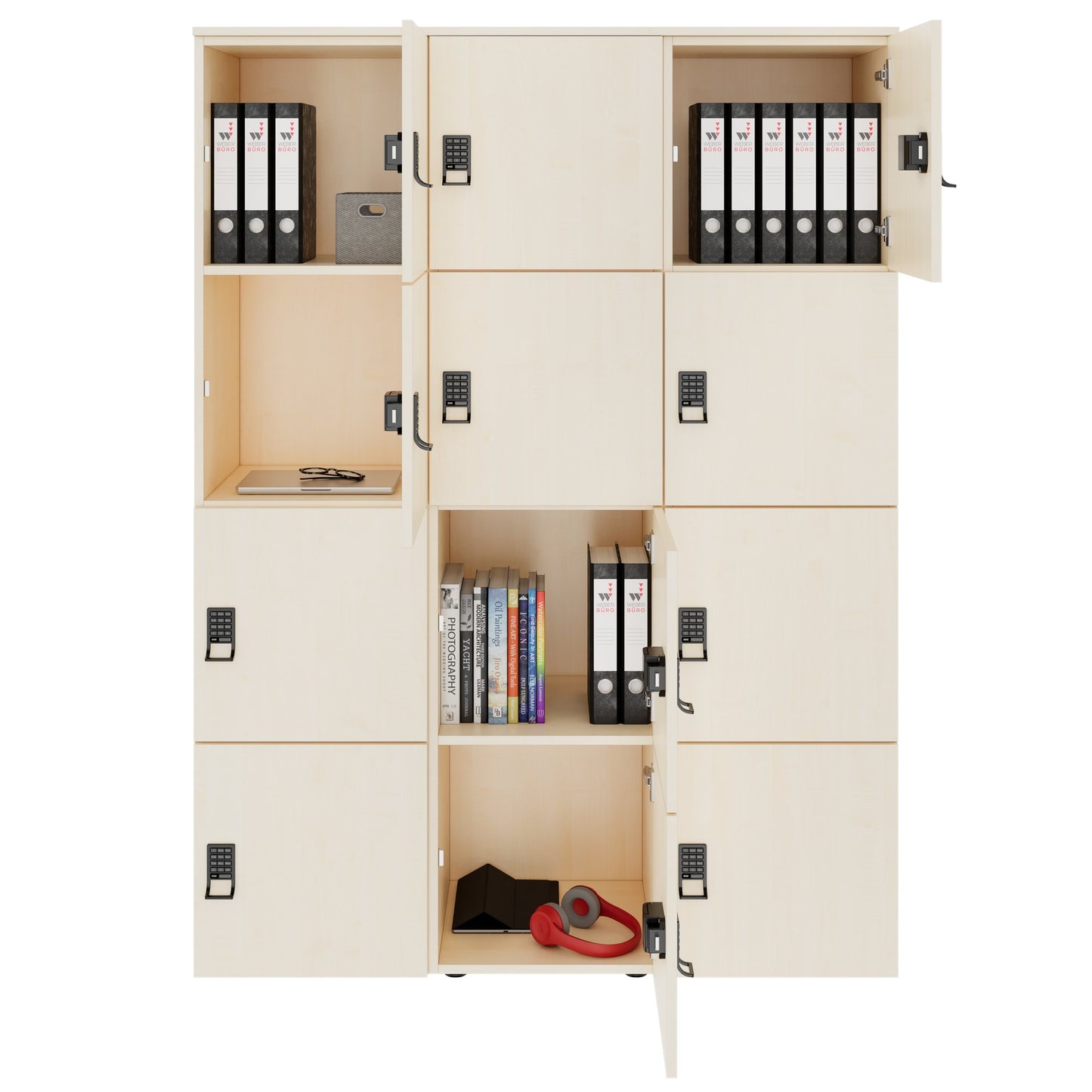 Armadietto CHOICE | 1353 x 1836 mm, 12 scomparti, acero