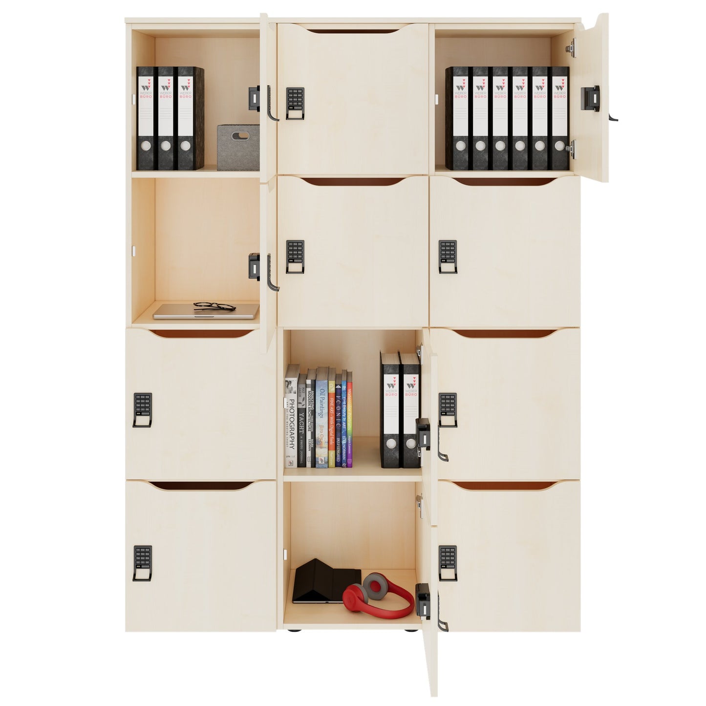 Armadietto CHOICE | 1353 x 1836 mm, 12 scomparti, acero