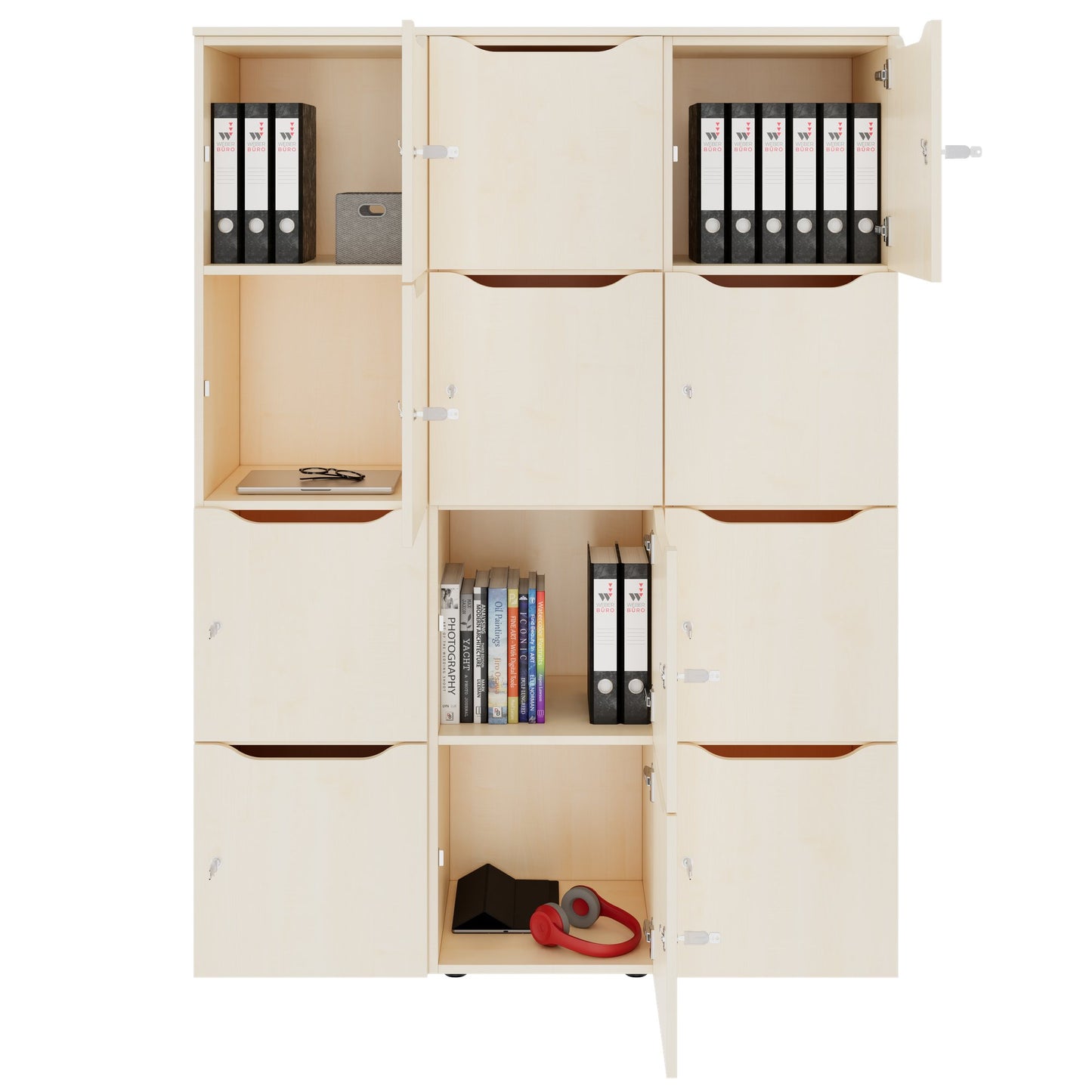 Armadietto CHOICE | 1353 x 1836 mm, 12 scomparti, acero