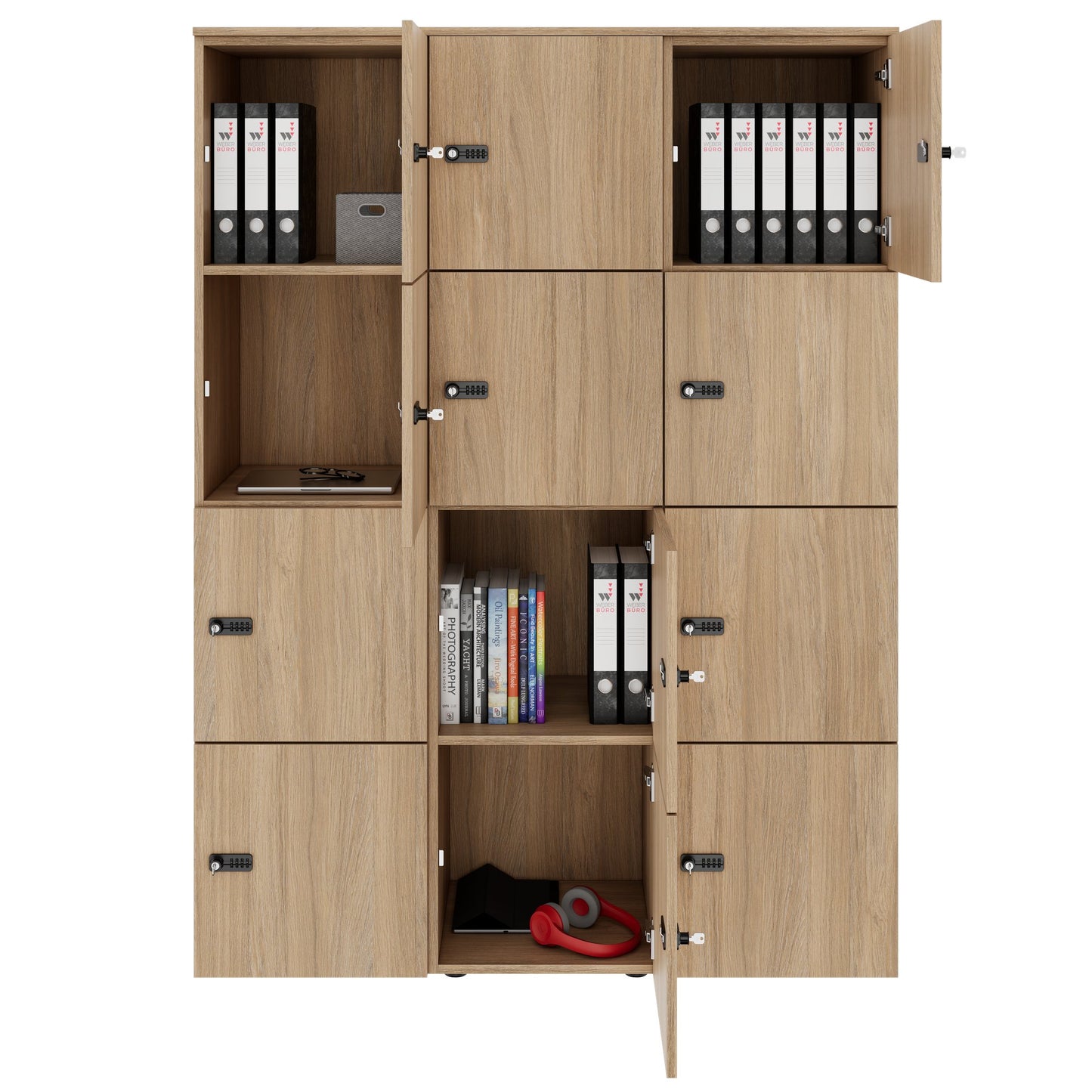 CHOICE Spind | 1353 x 1836 mm, 12 Schließfächer, Bernsteineiche