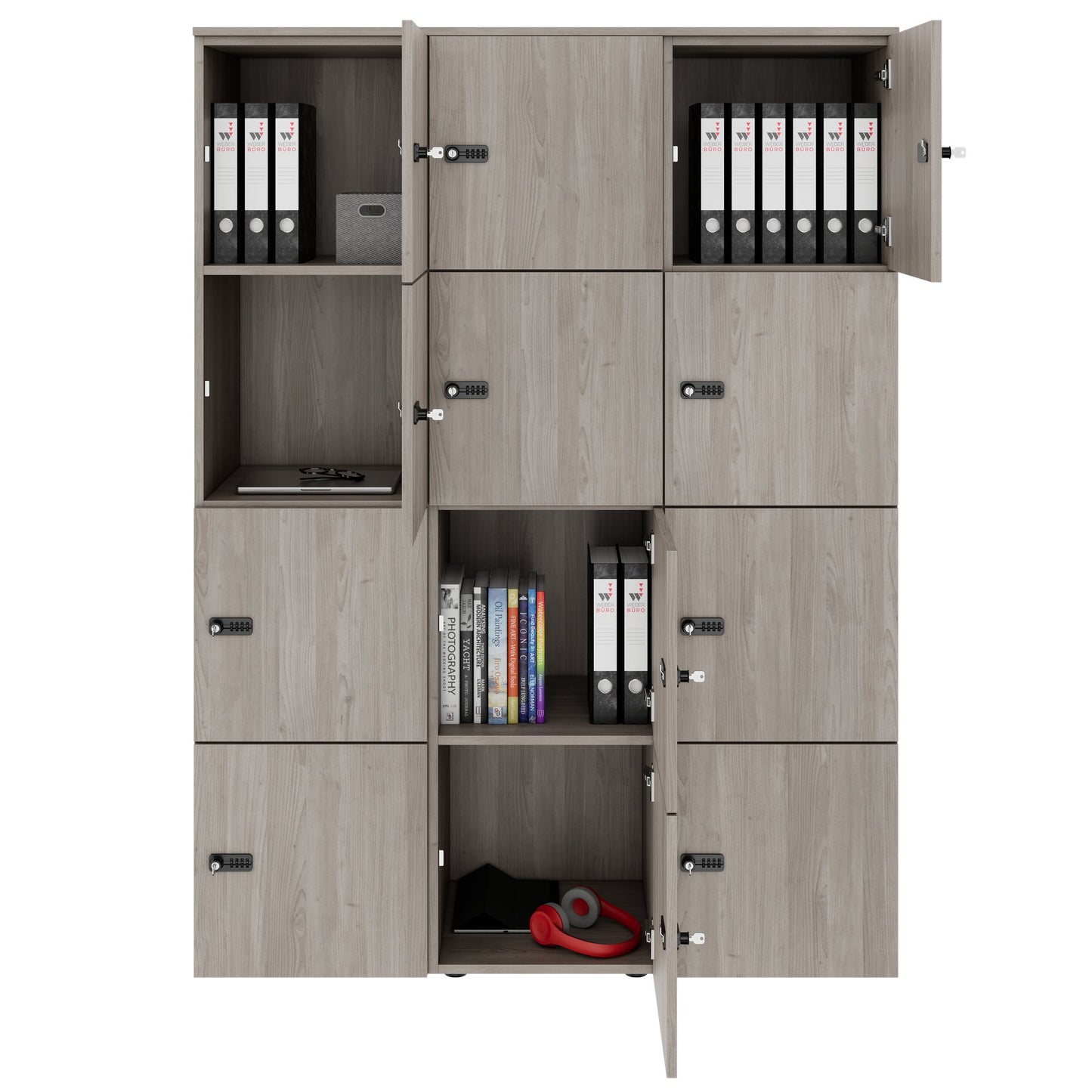 CHOICE Spind | 1353 x 1836 mm, 12 Schließfächer, Nordeiche grau