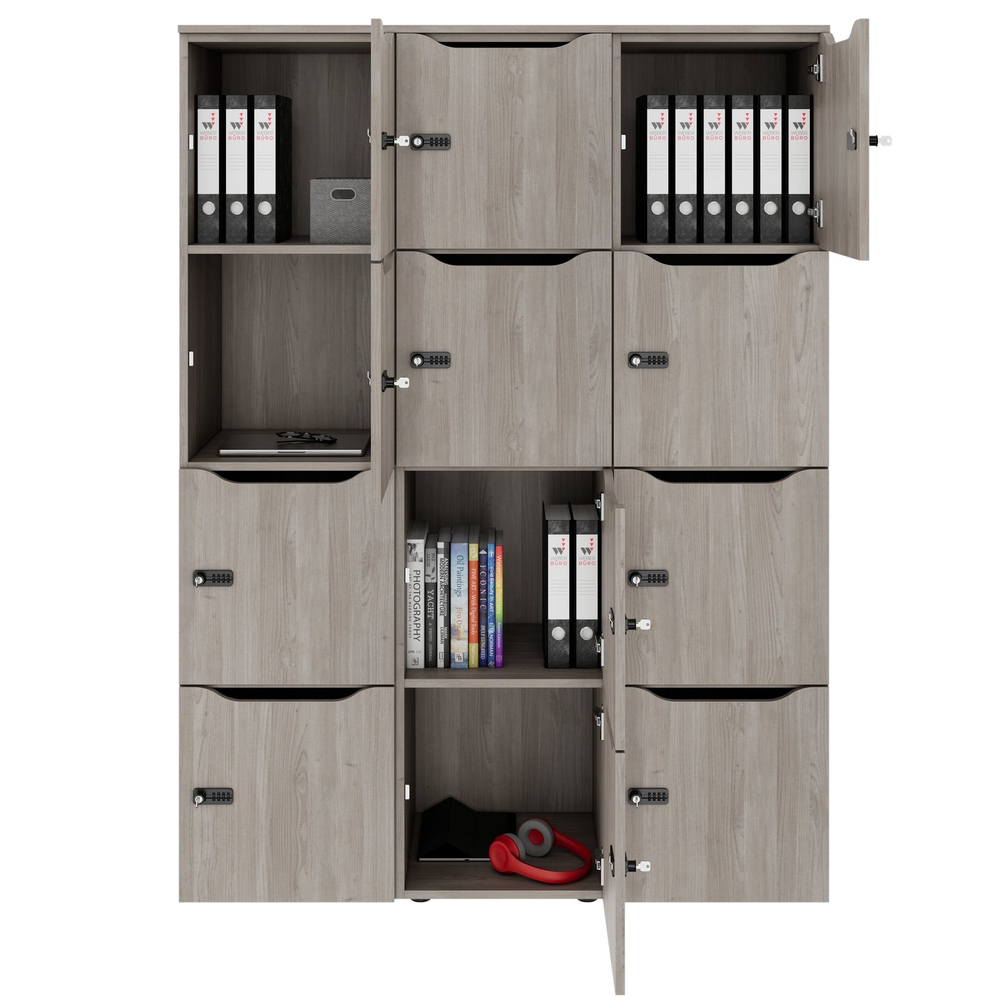 CHOICE Spind | 1353 x 1836 mm, 12 Schließfächer, Nordeiche grau