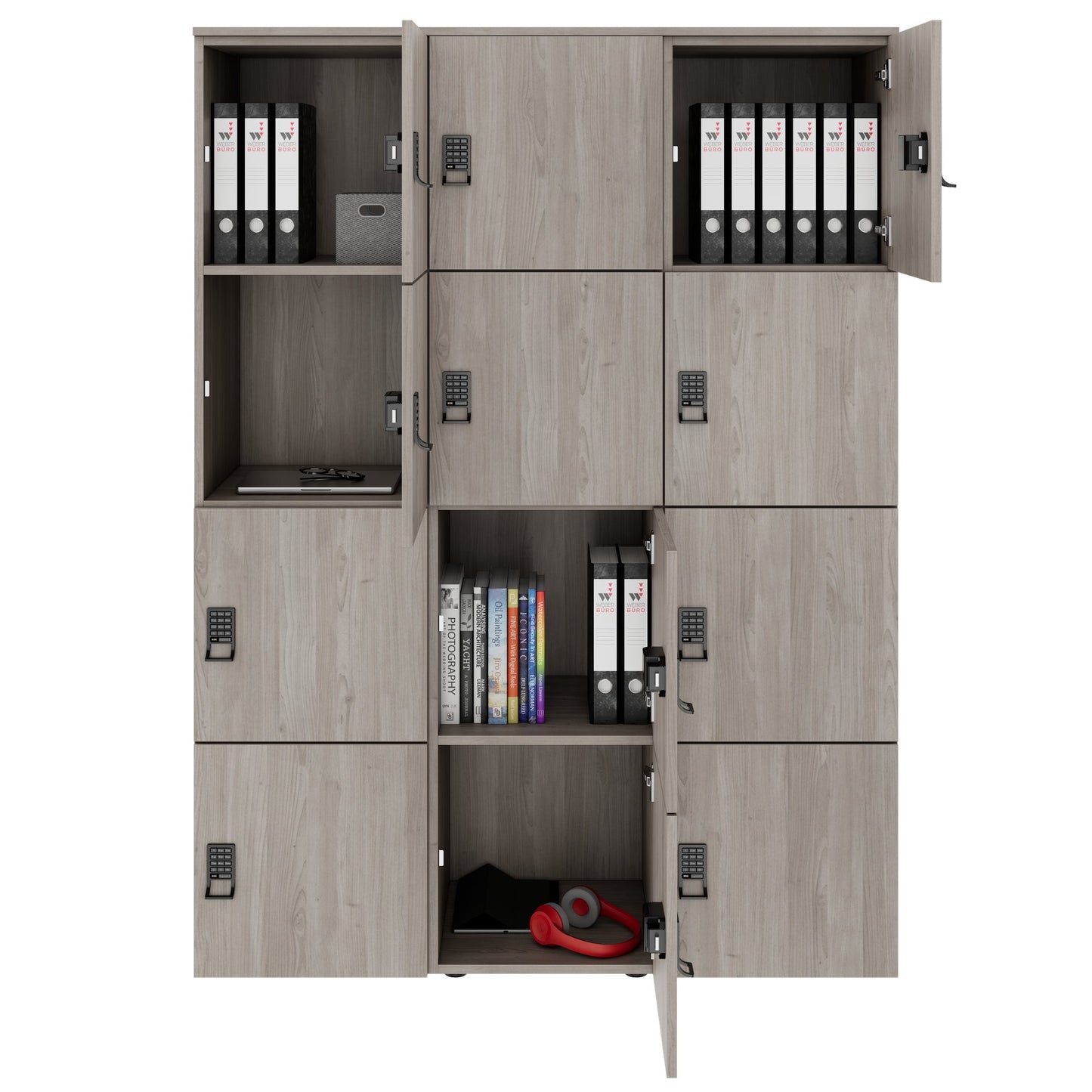 CHOICE Spind | 1353 x 1836 mm, 12 Schließfächer, Nordeiche grau