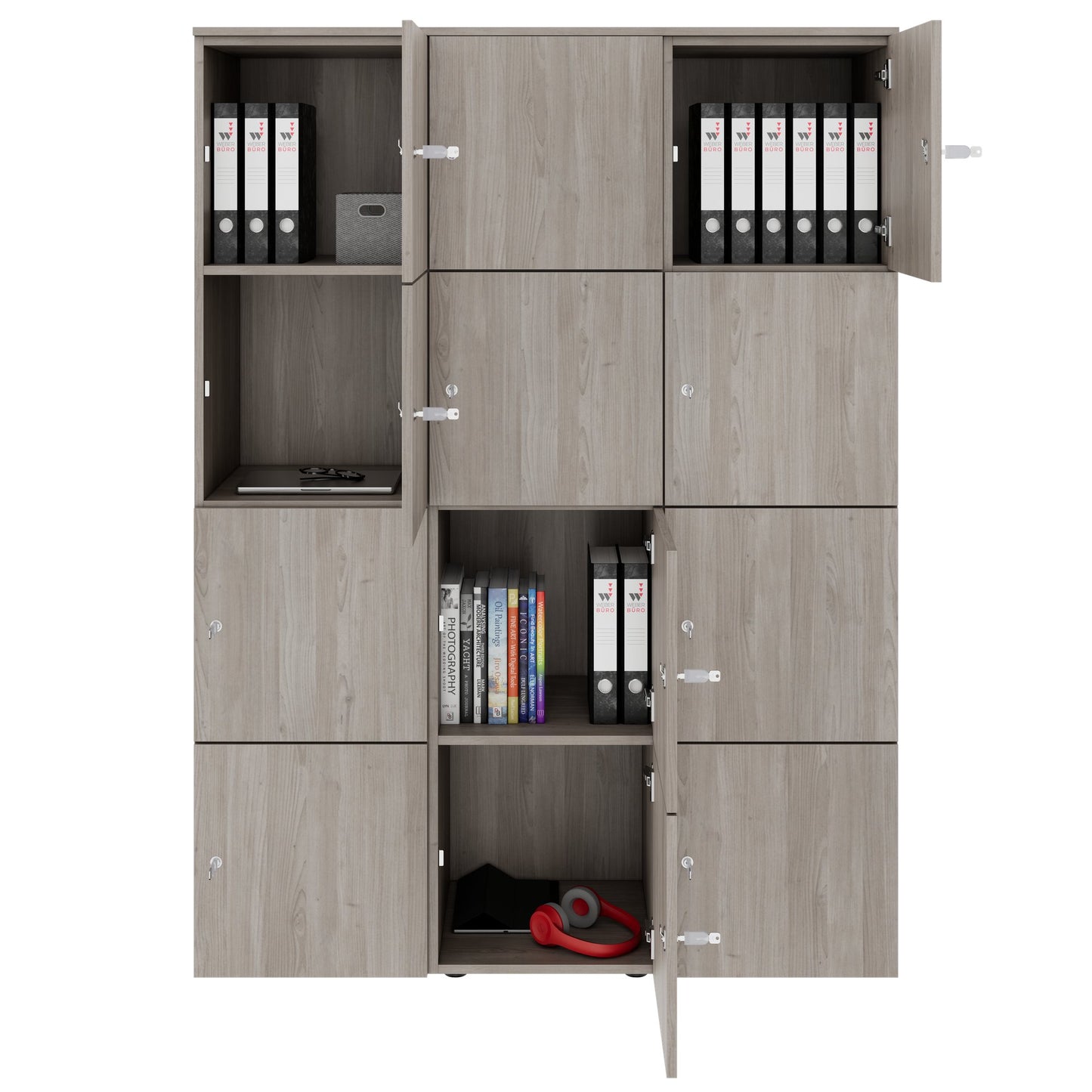 CHOICE Spind | 1353 x 1836 mm, 12 Schließfächer, Nordeiche grau