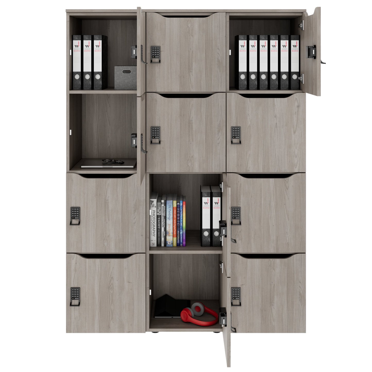 CHOICE Spind | 1353 x 1836 mm, 12 Schließfächer, Nordeiche grau