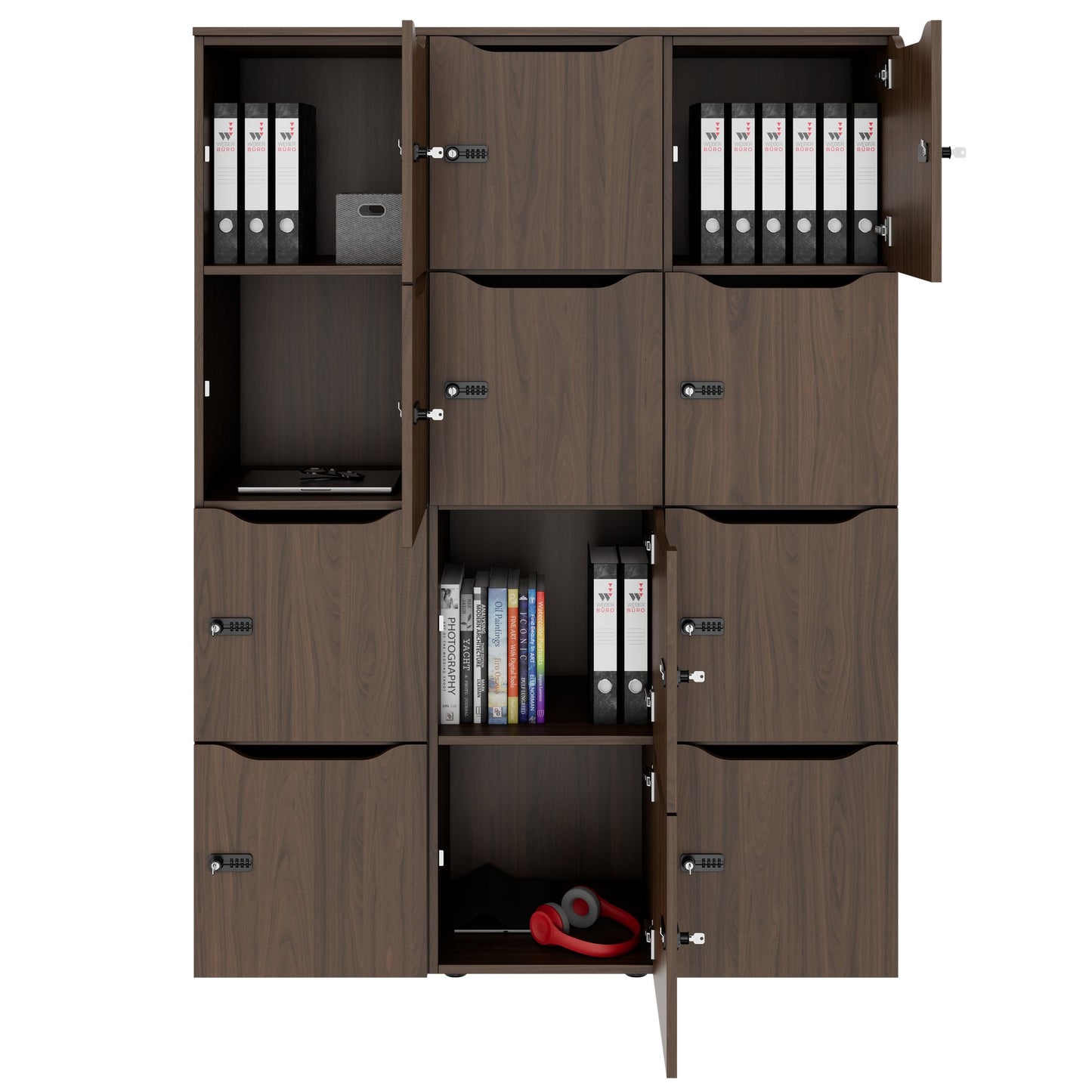 CHOICE Spind | 1353 x 1836 mm, 12 Schließfächer, Nussbaum