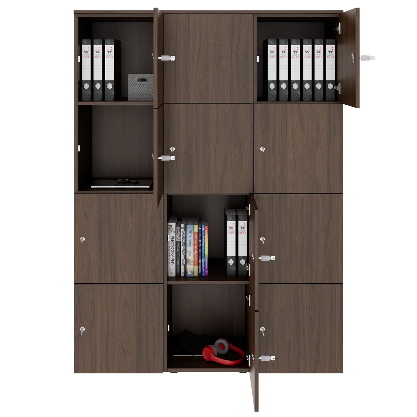 CHOICE Spind | 1353 x 1836 mm, 12 Schließfächer, Nussbaum