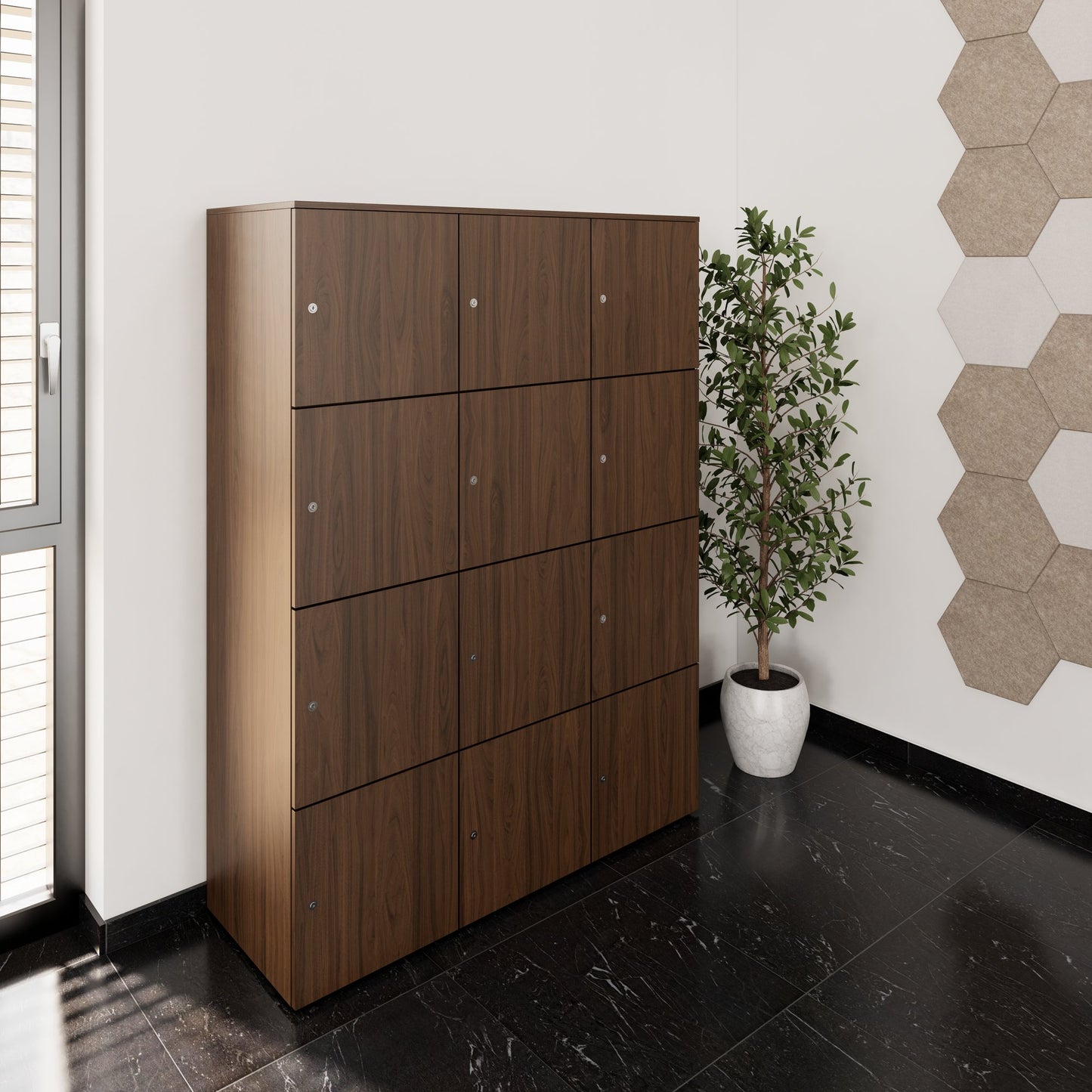 CHOICE Spind | 1353 x 1836 mm, 12 Schließfächer, Nussbaum