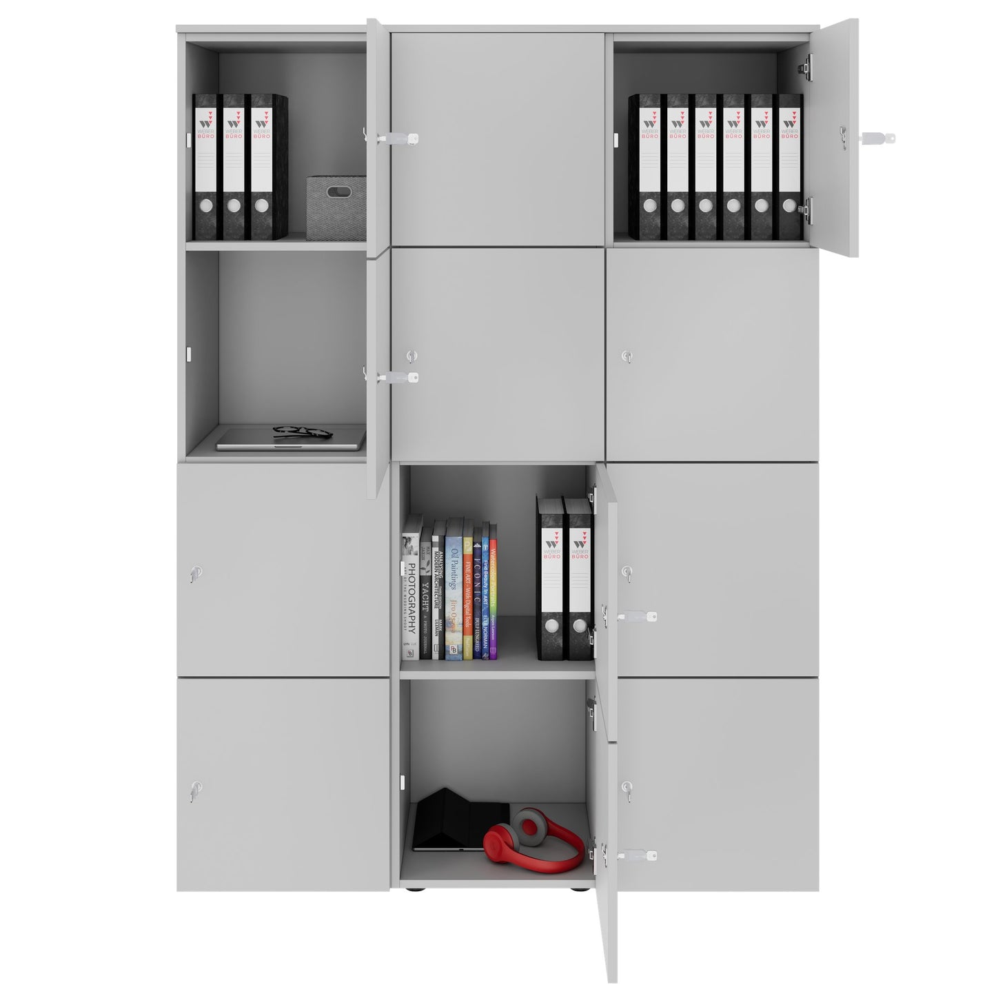 CHOICE Spind | 1353 x 1836 mm, 12 Schließfächer, Perlgrau