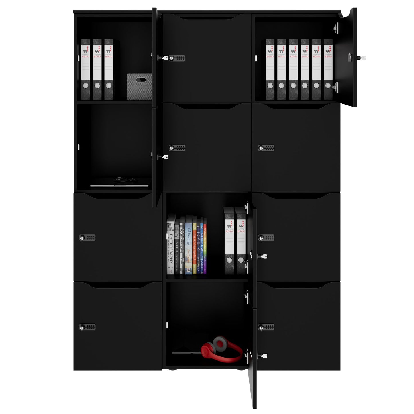 CHOICE Spind | 1353 x 1836 mm, 12 Schließfächer, Schwarz