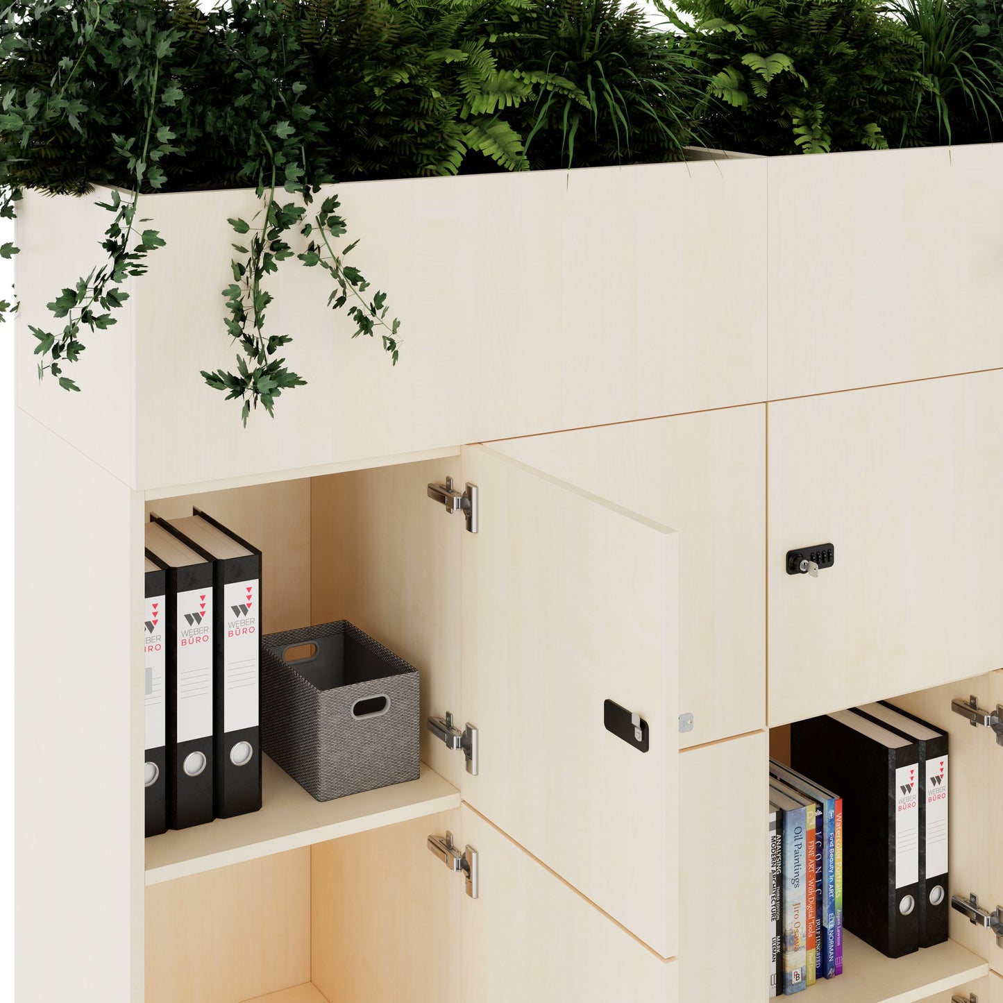 CHOICE Spind | 1800 x 1704 mm, 12 Schliessfächer, Blumenkästen, Ahorn