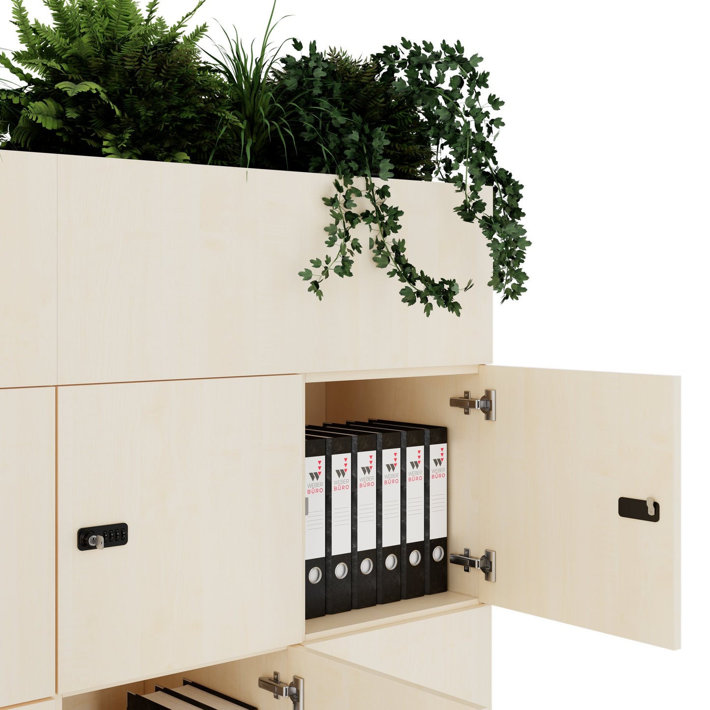 CHOICE Spind | 1800 x 1704 mm, 12 Schliessfächer, Blumenkästen, Ahorn