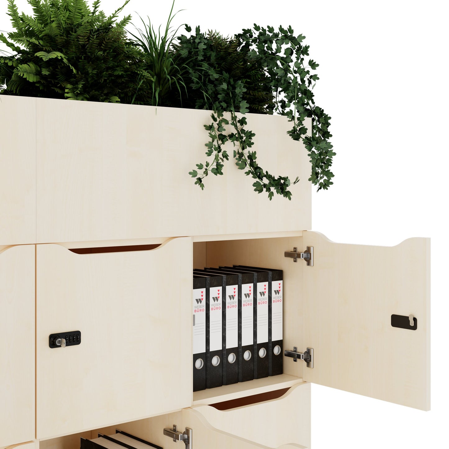 CHOICE Spind | 1800 x 1704 mm, 12 Schliessfächer, Blumenkästen, Ahorn