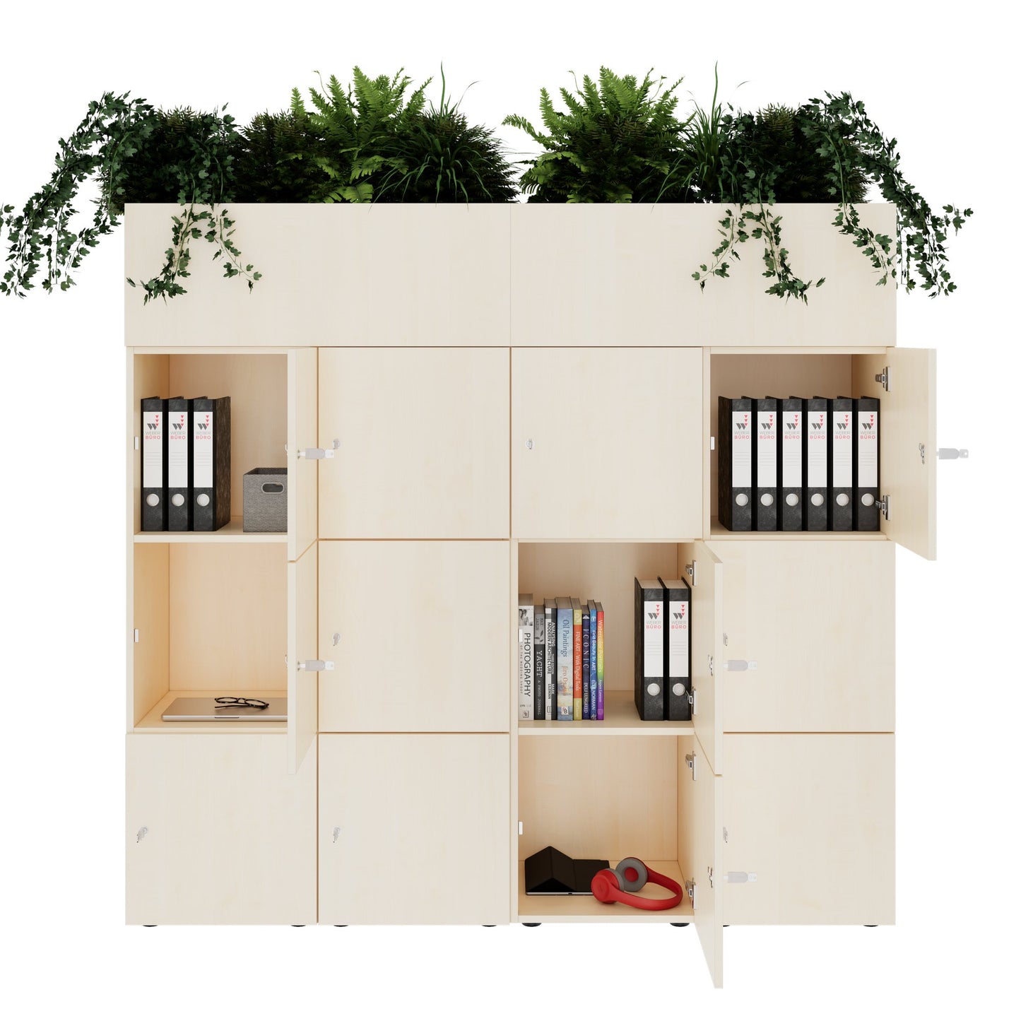 CHOICE Spind | 1800 x 1704 mm, 12 Schliessfächer, Blumenkästen, Ahorn